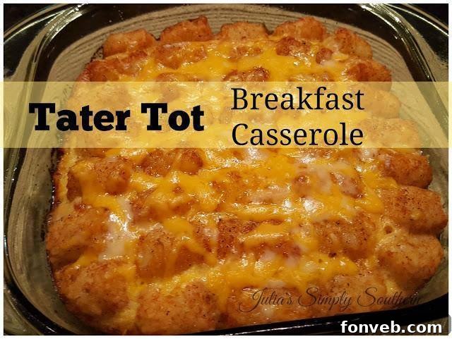 Tater Tot Breakfast Casserole in a baking dish