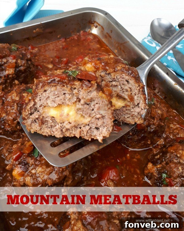 Giant Mountain Meatballs stuffed with cheddar cheese