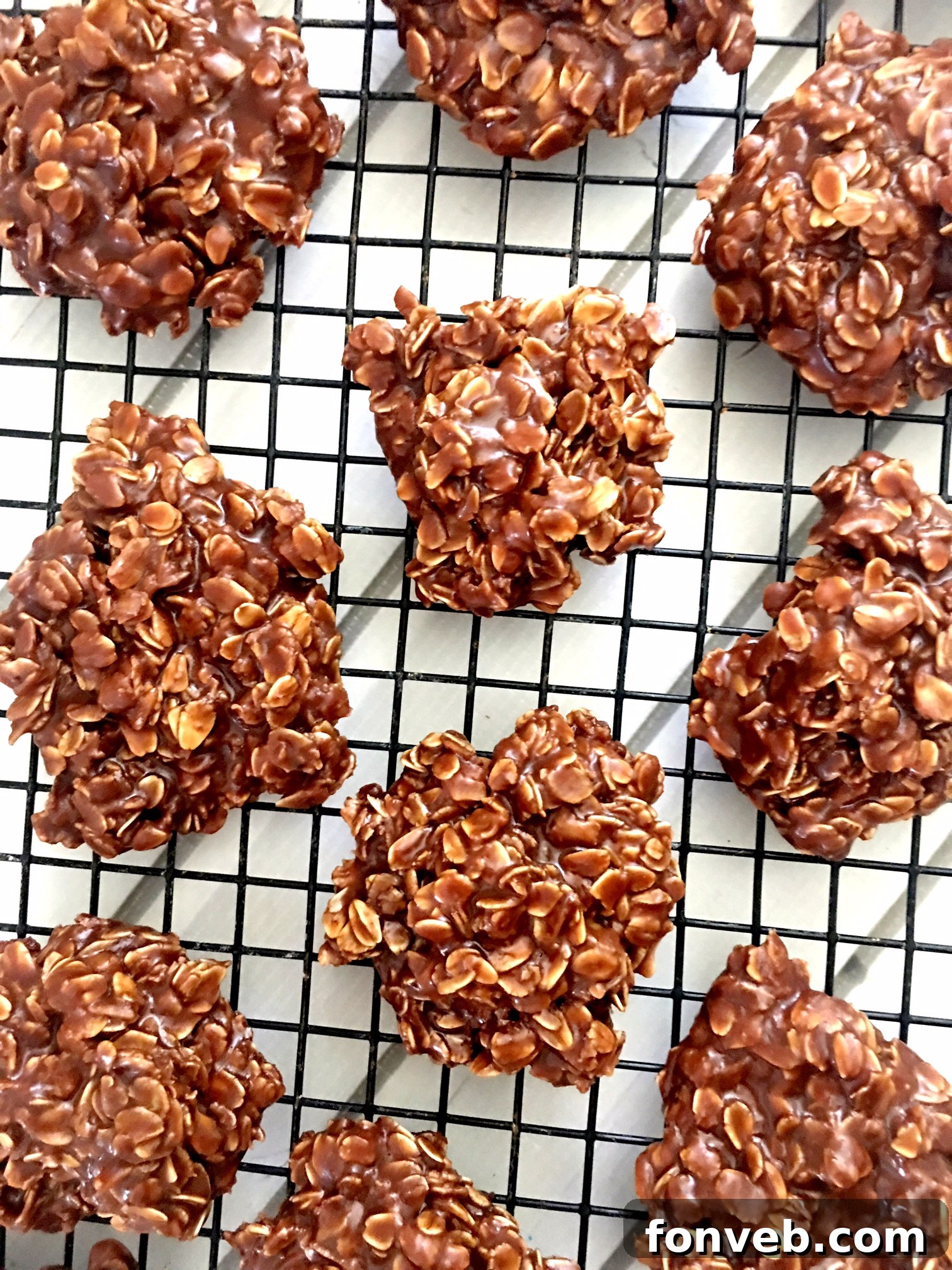 Chocolate Peanut Butter No Bake Cookies on a cooling rack