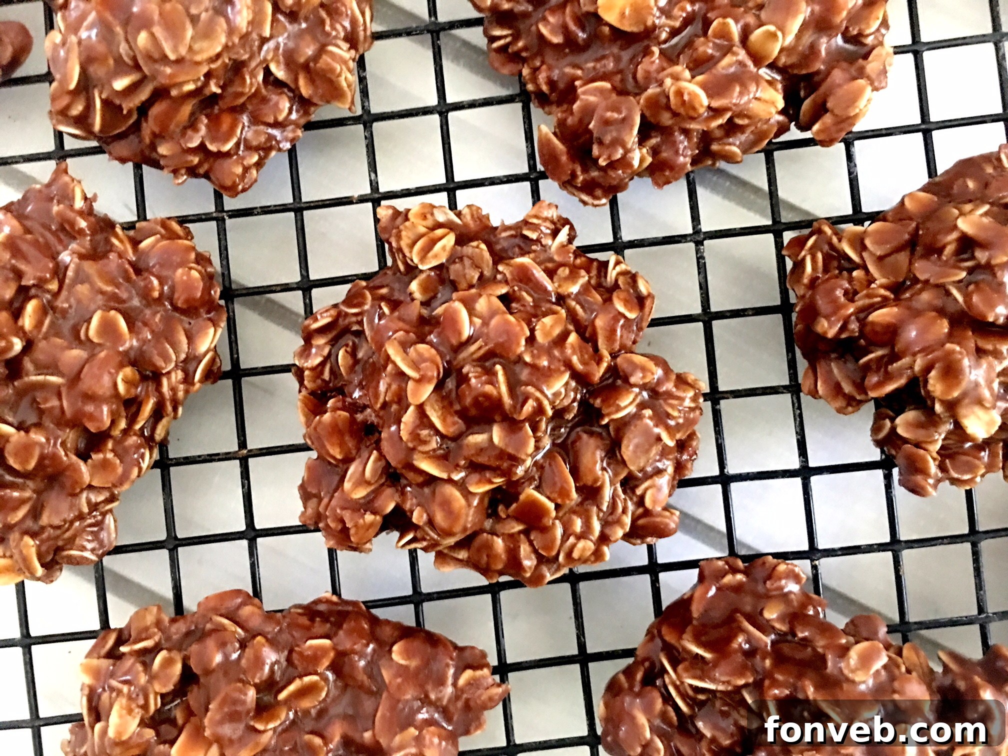 Chocolate Peanut Butter No Bake Cookies on a wire black rack