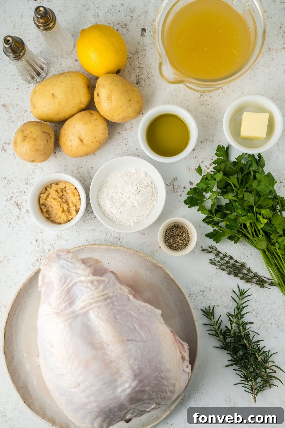 All the ingredients for making Roasted Turkey Breast in single serve containers