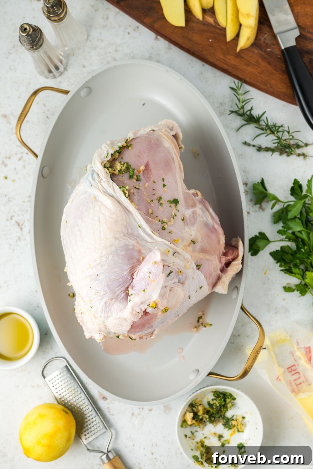 Seasoned turkey on a platter