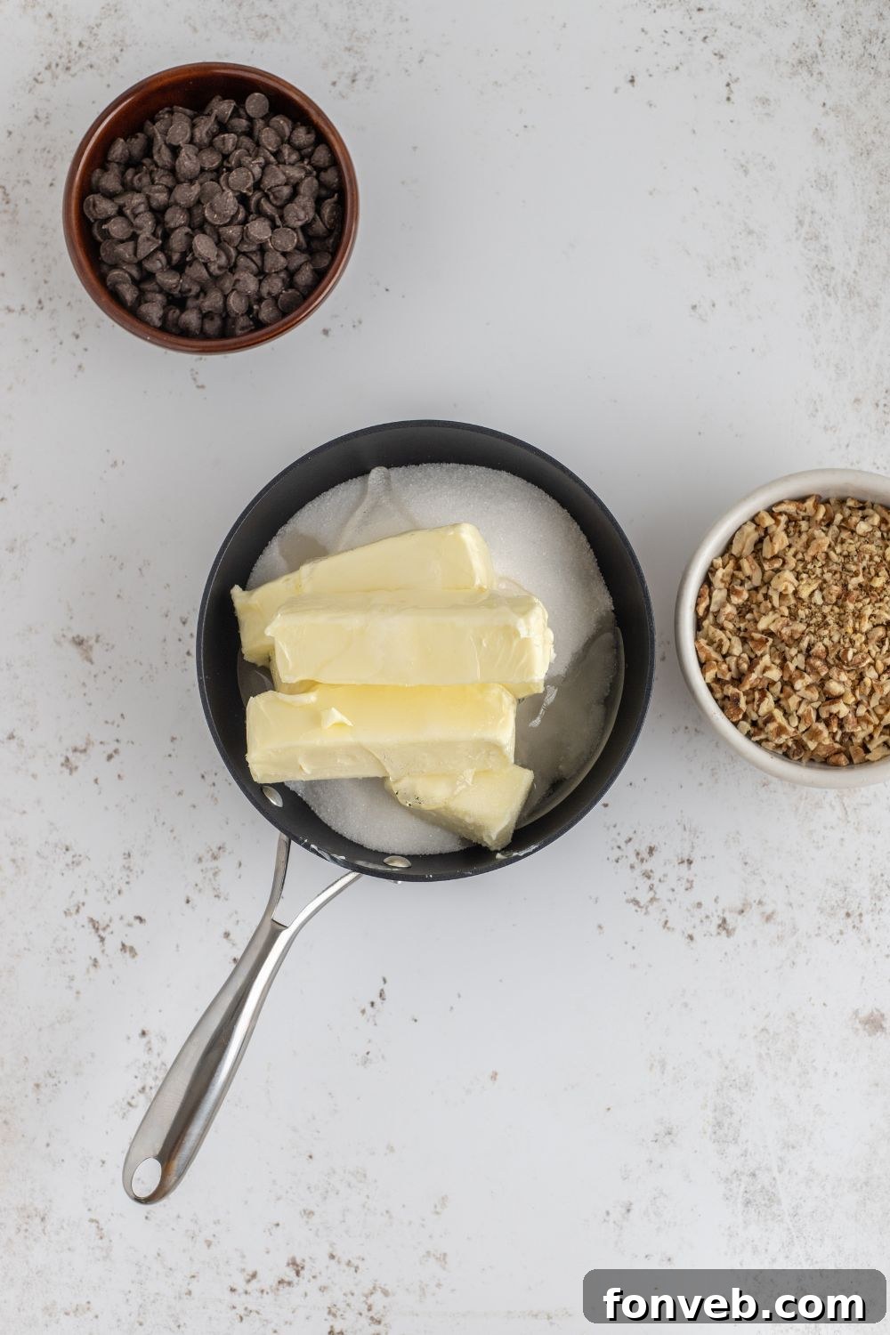 butter and sugar in a saucepan 