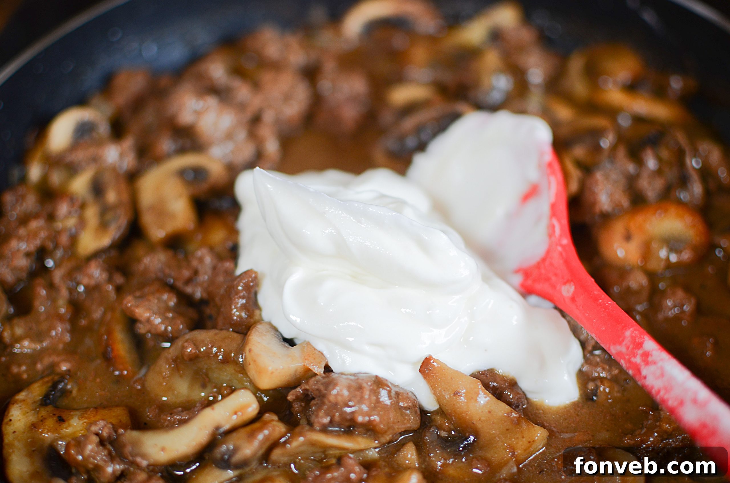 Ground Beef Stroganoff served beautifully on a plate