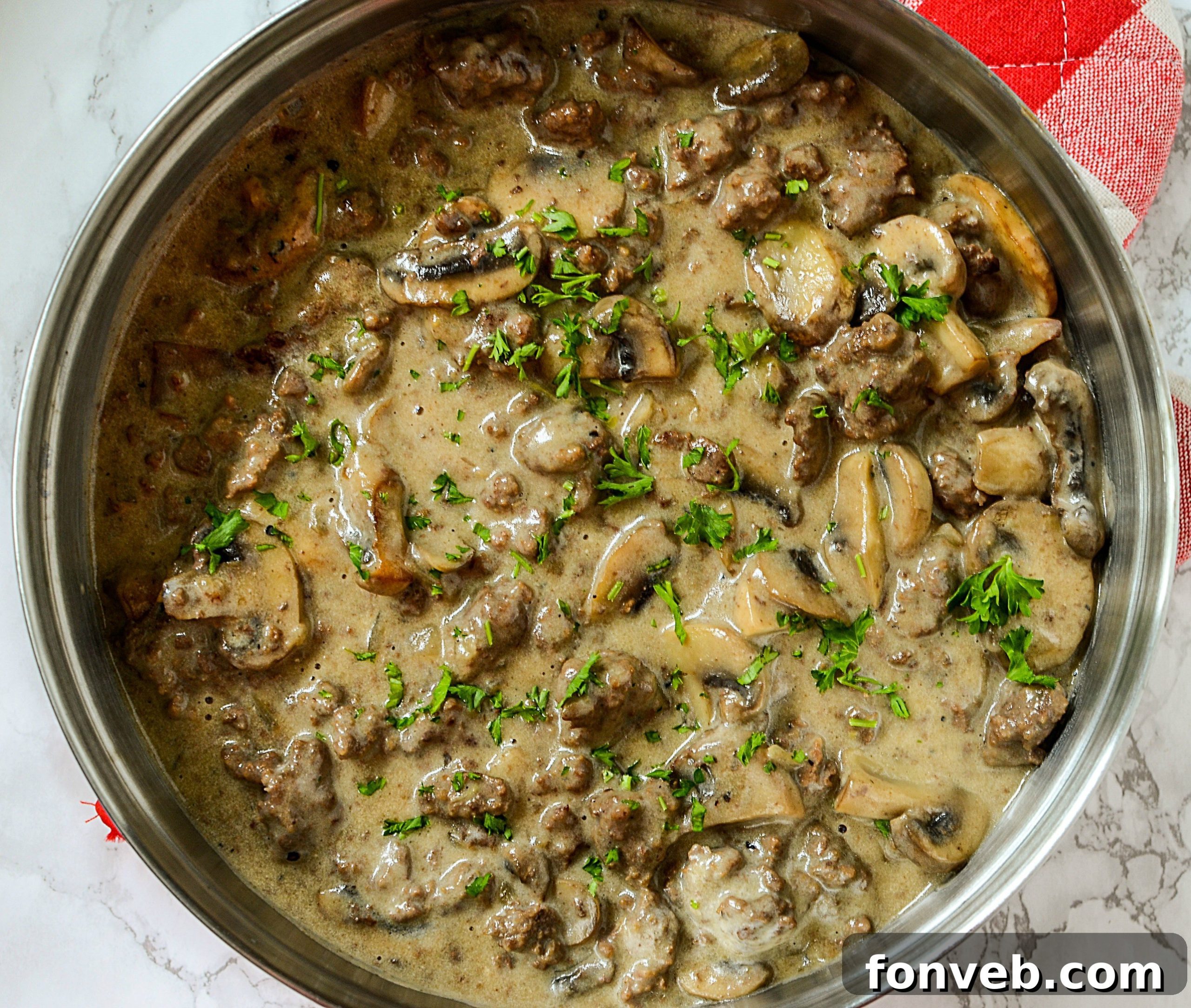 Another angle of the comforting Ground Beef Stroganoff