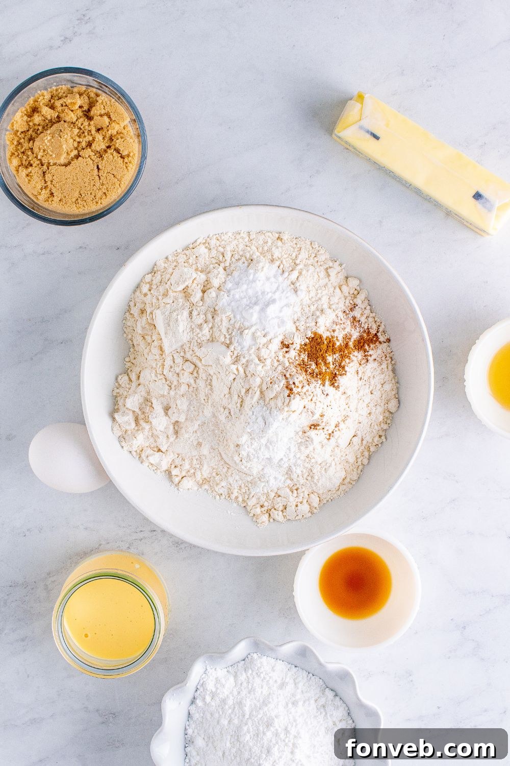 dry ingredients in a white bowl on table