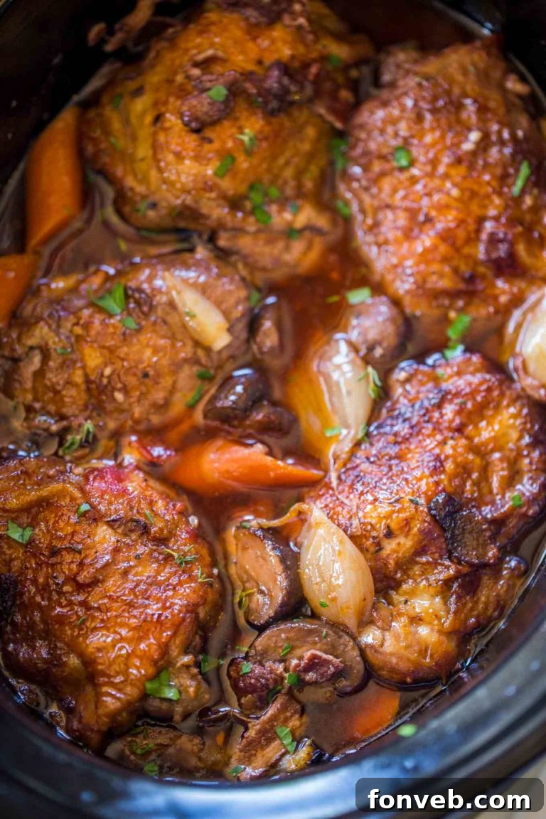 Lezzetiyle Baştan Çıkaracak Tarifler 13 Slow Cooker Coq Au Vin in a serving dish