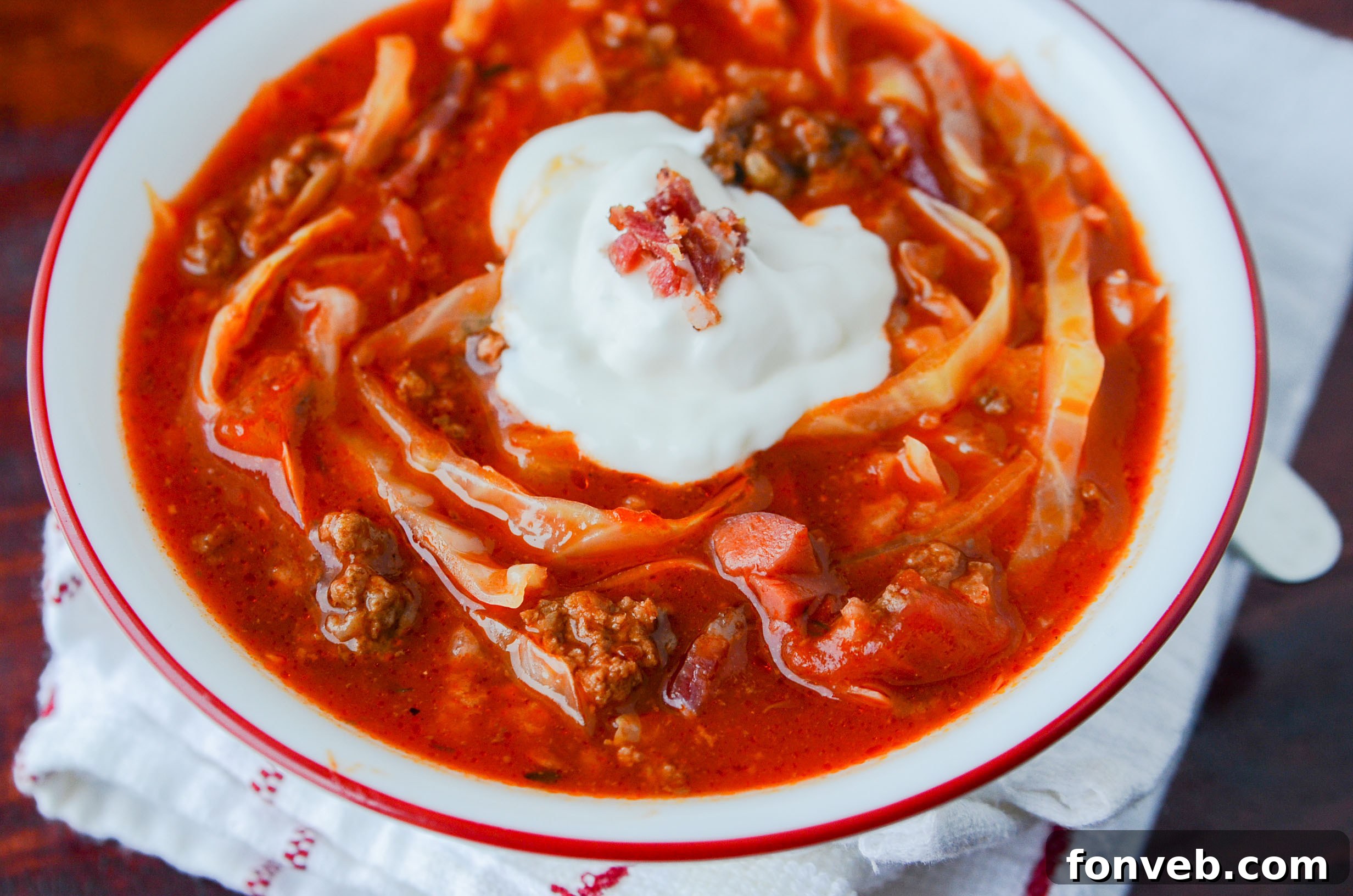 Delicious Crockpot Cabbage Roll Soup simmering in a slow cooker