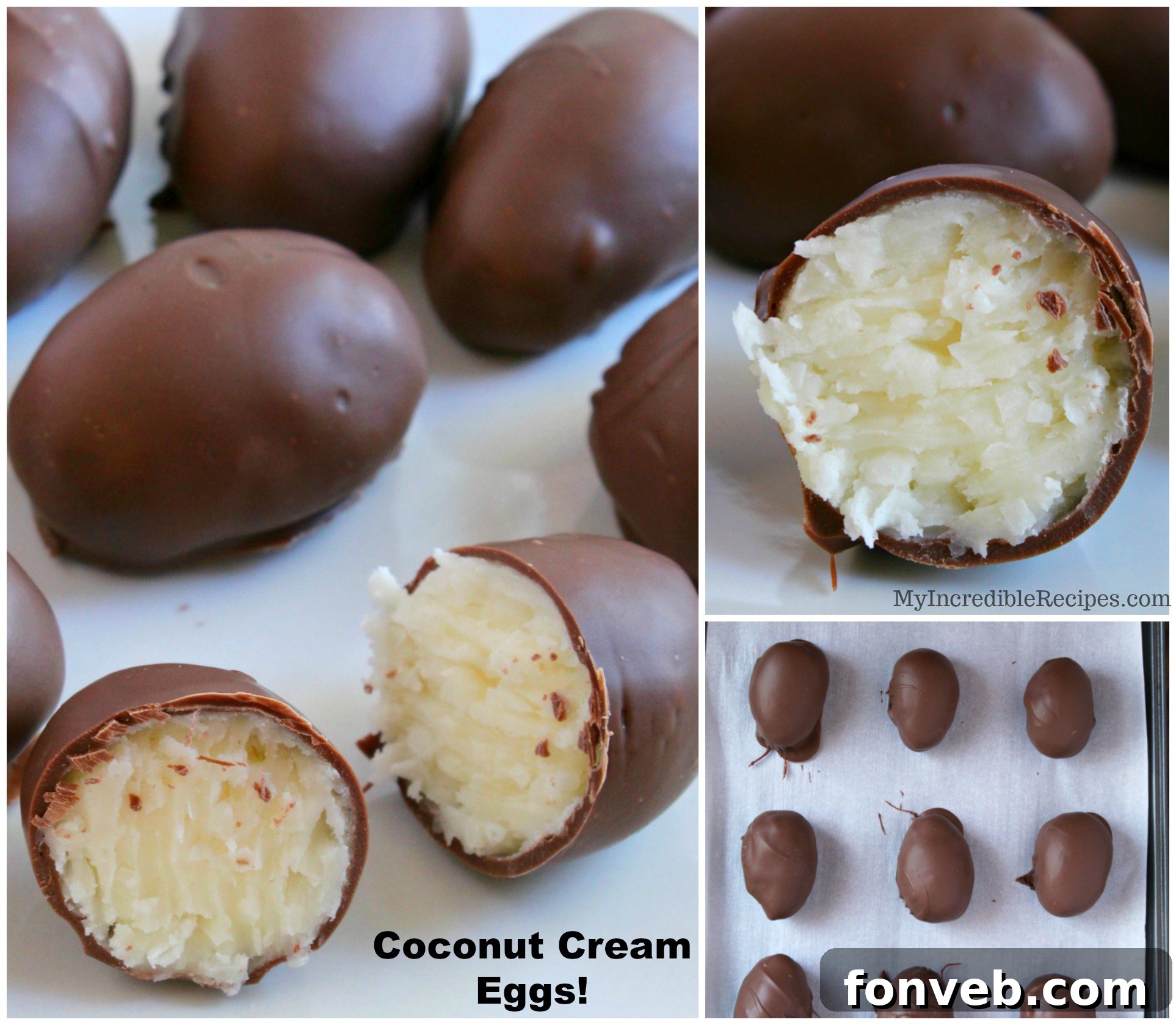 Delicious homemade coconut cream eggs with chocolate coating