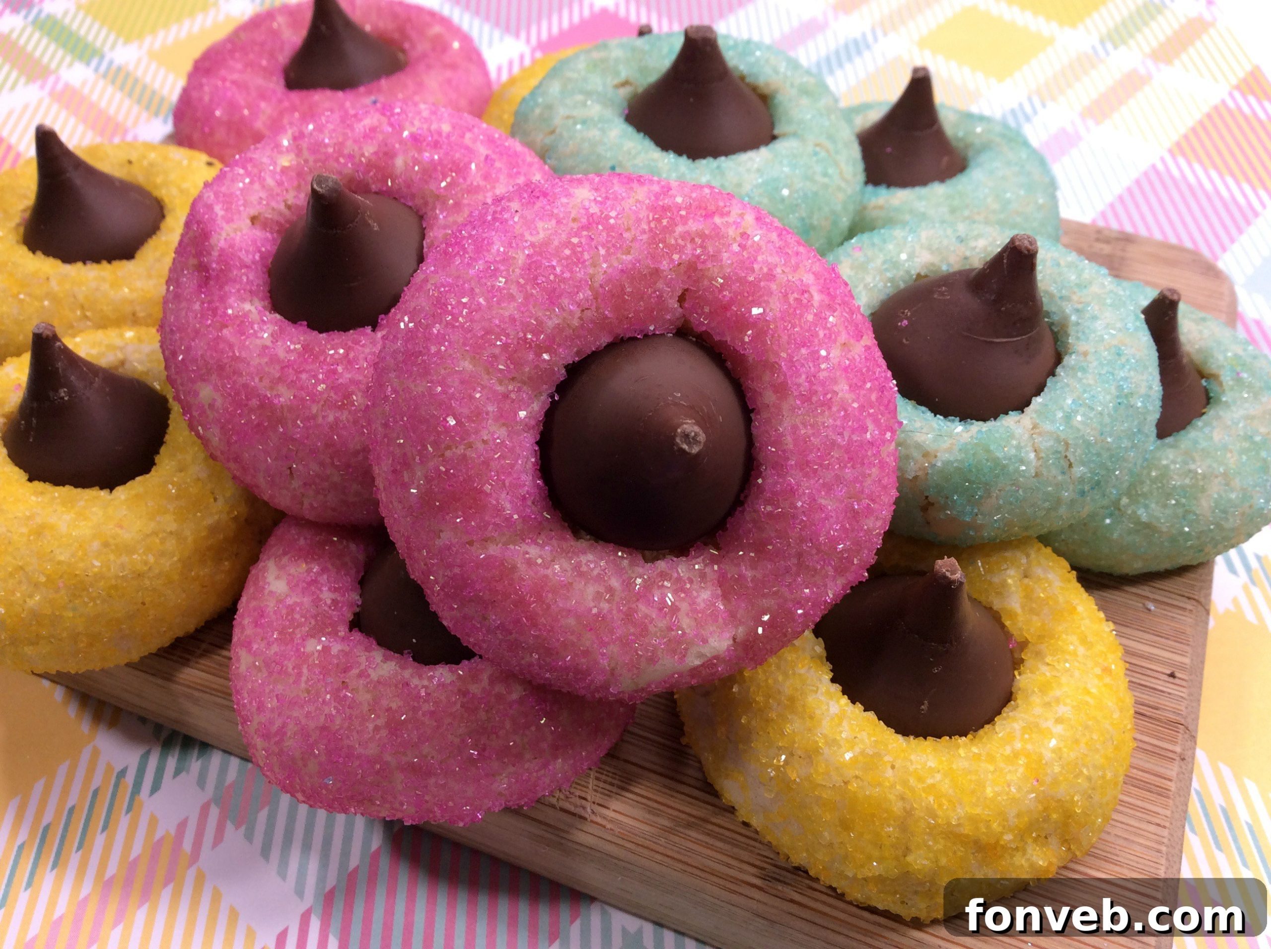 Hands rolling cookie dough in colorful yellow sprinkles for Springtime Thumbprint Cookies
