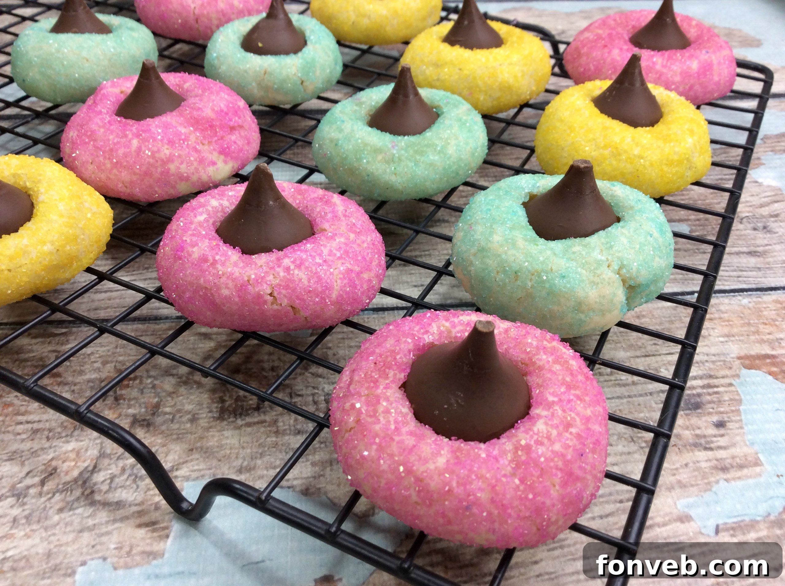 Variety of festive Springtime Thumbprint Cookies arranged on a serving plate