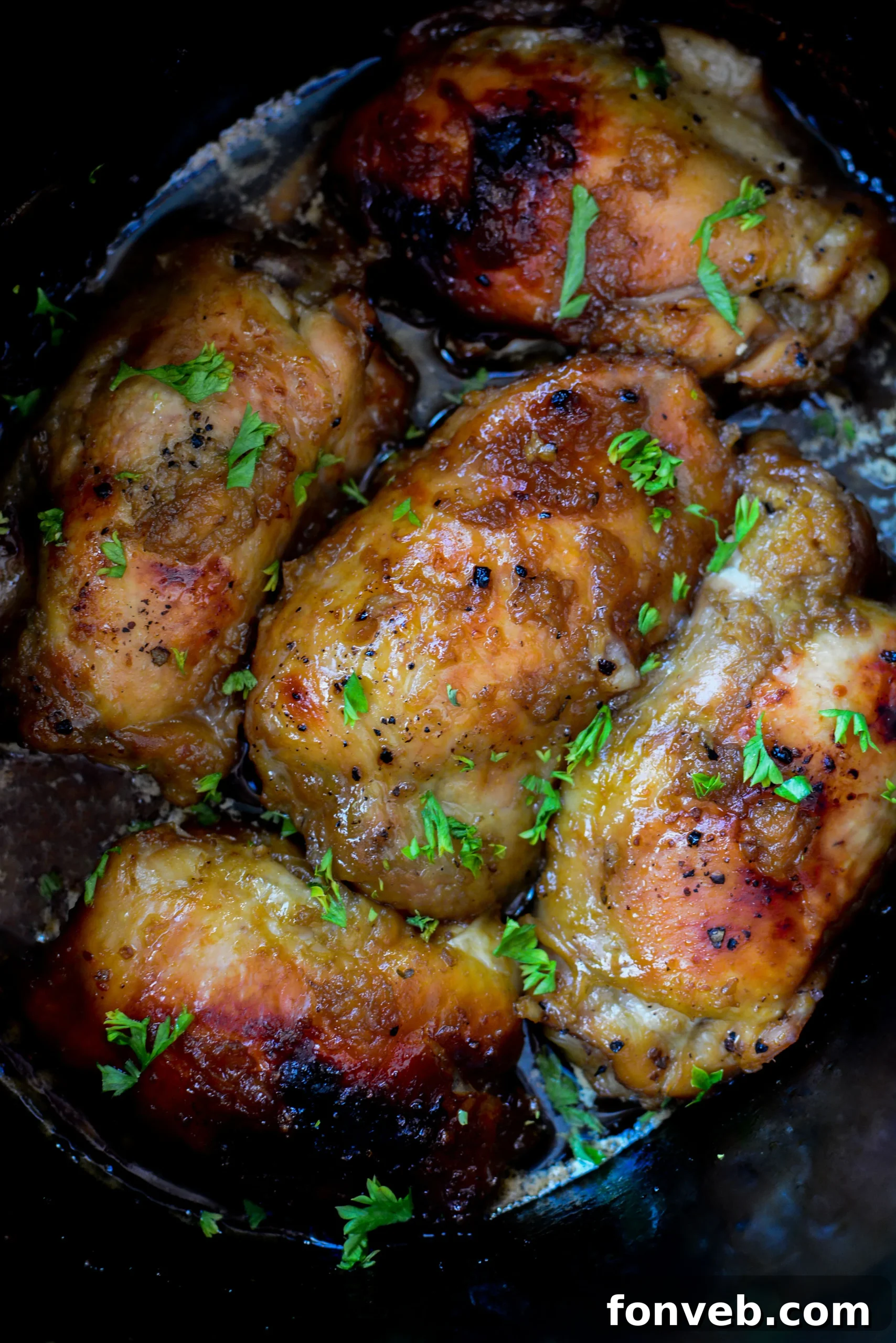 The final delicious plate of Crock Pot Garlic Brown Sugar Chicken, ready to be eaten