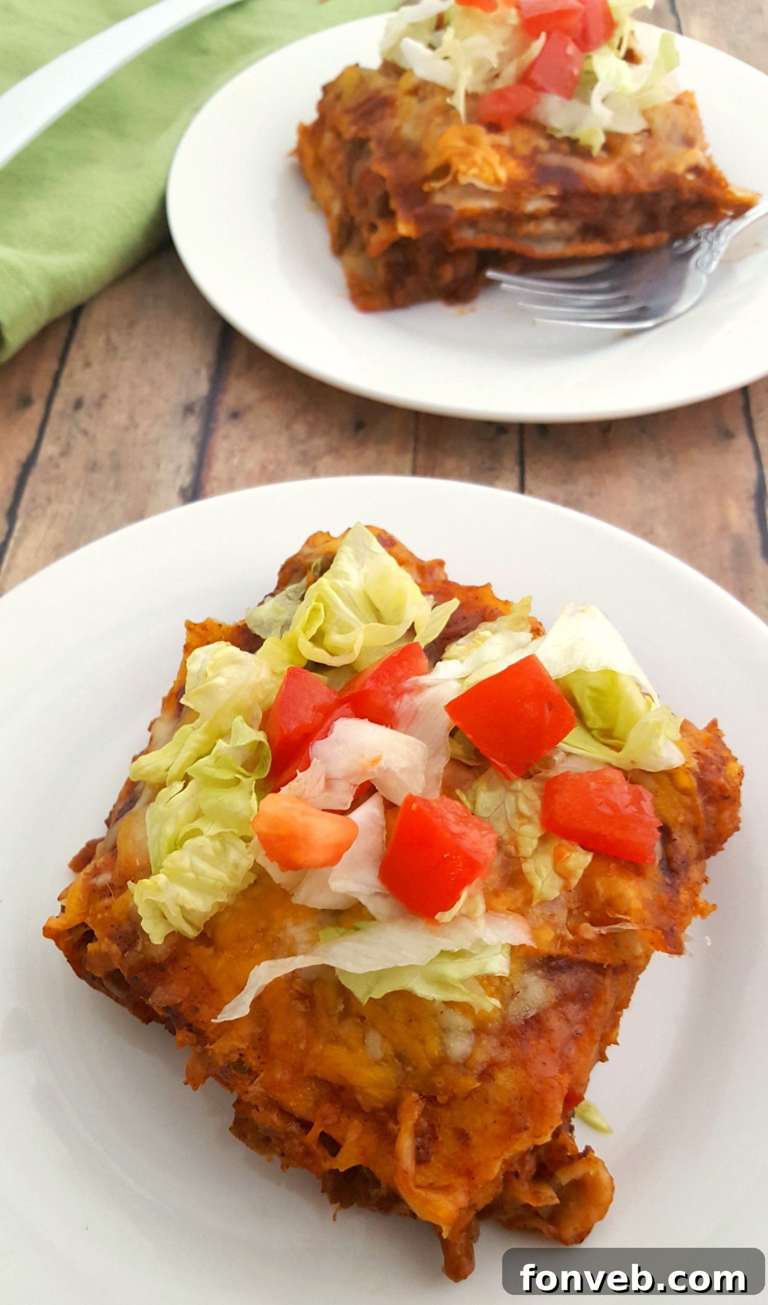 Finished Mexican Lasagna, ready to serve.