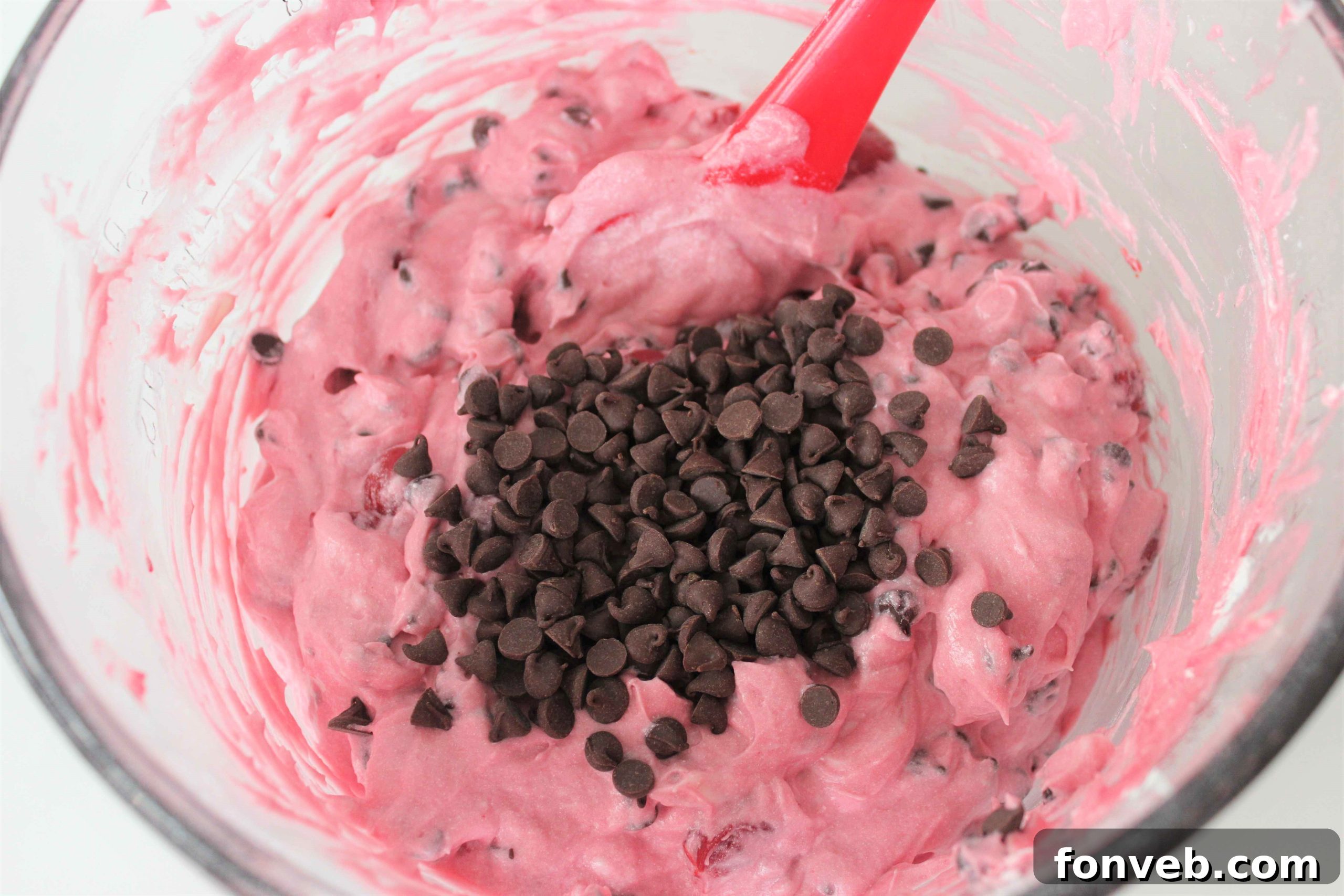 Full No-Bake Cherry Chocolate Chip Creamsicle Pie showing the chocolate cookie crust and creamy topping