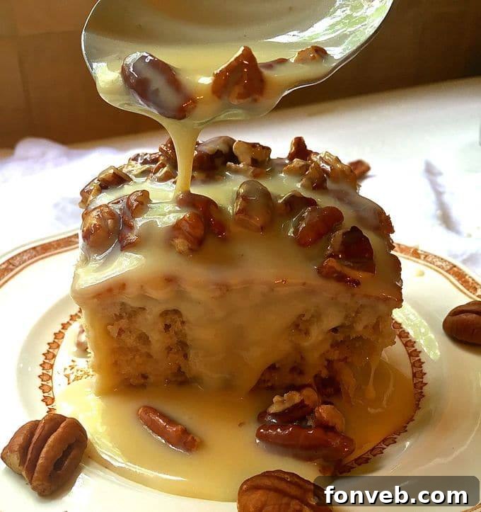 Rich and easy-to-make Southern Pecan Praline Cake, a decadent dessert with caramel and nuts