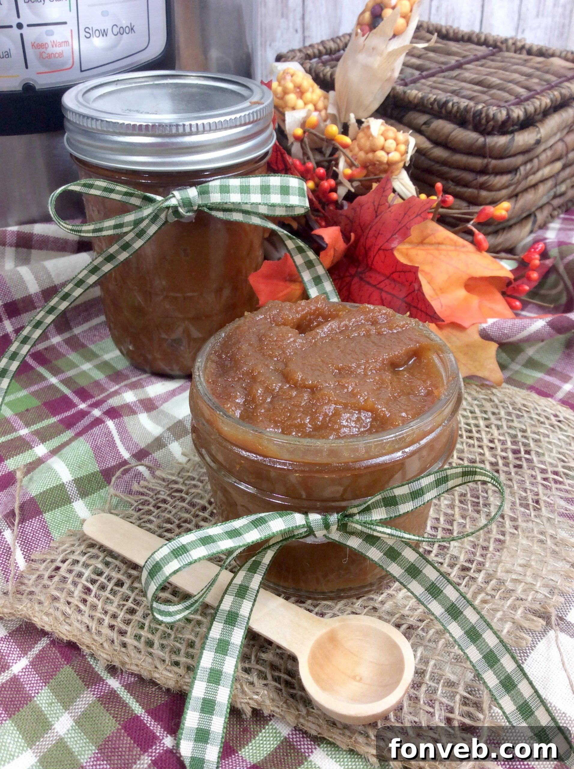 Spiced Instant Pot Pumpkin Butter 5 Pumpkin butter spread generously on a toasted bagel with cream cheese