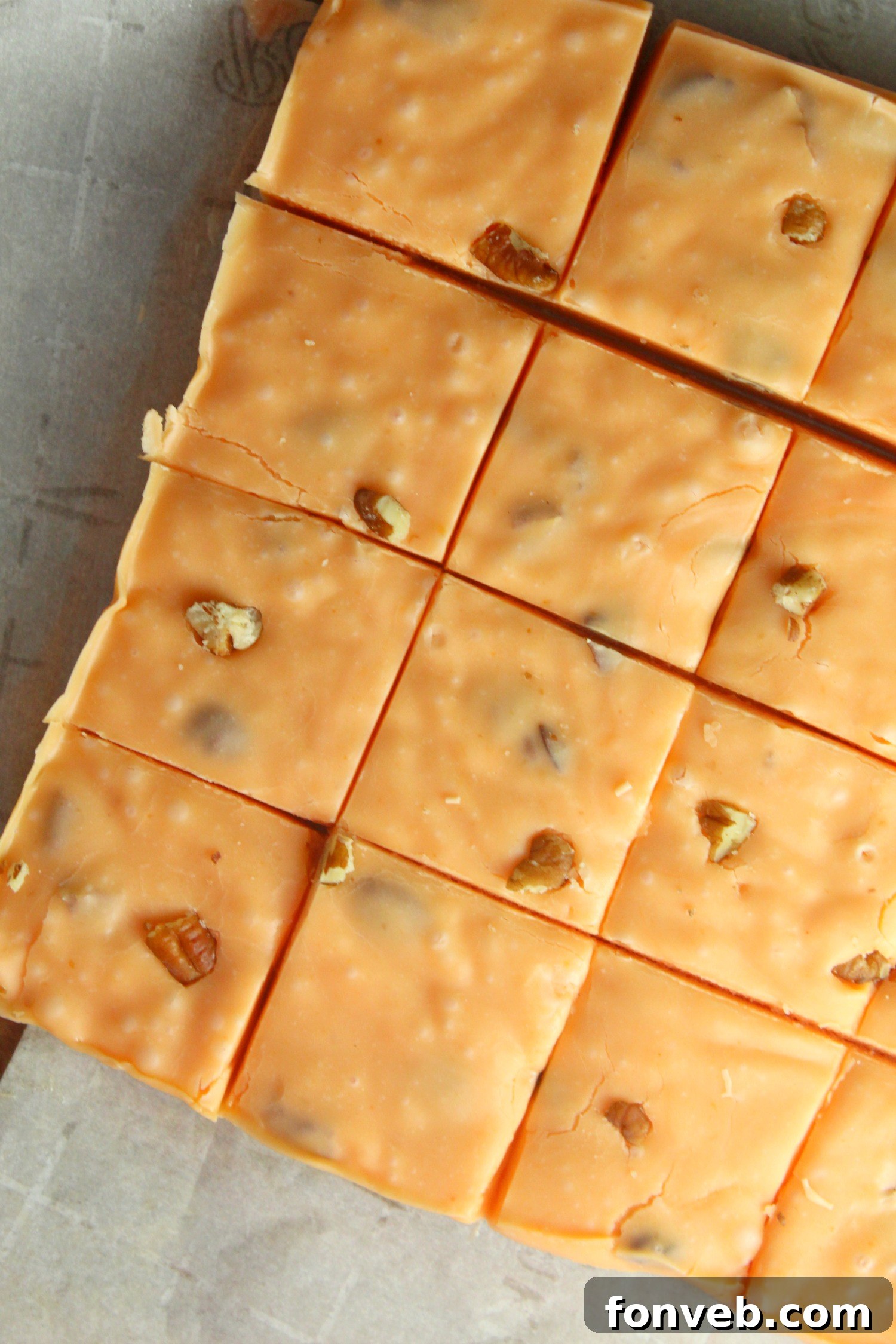 5 Minute No Bake Pumpkin Fudge 5 Ingredients 3 Close-up of creamy pumpkin fudge with pecans