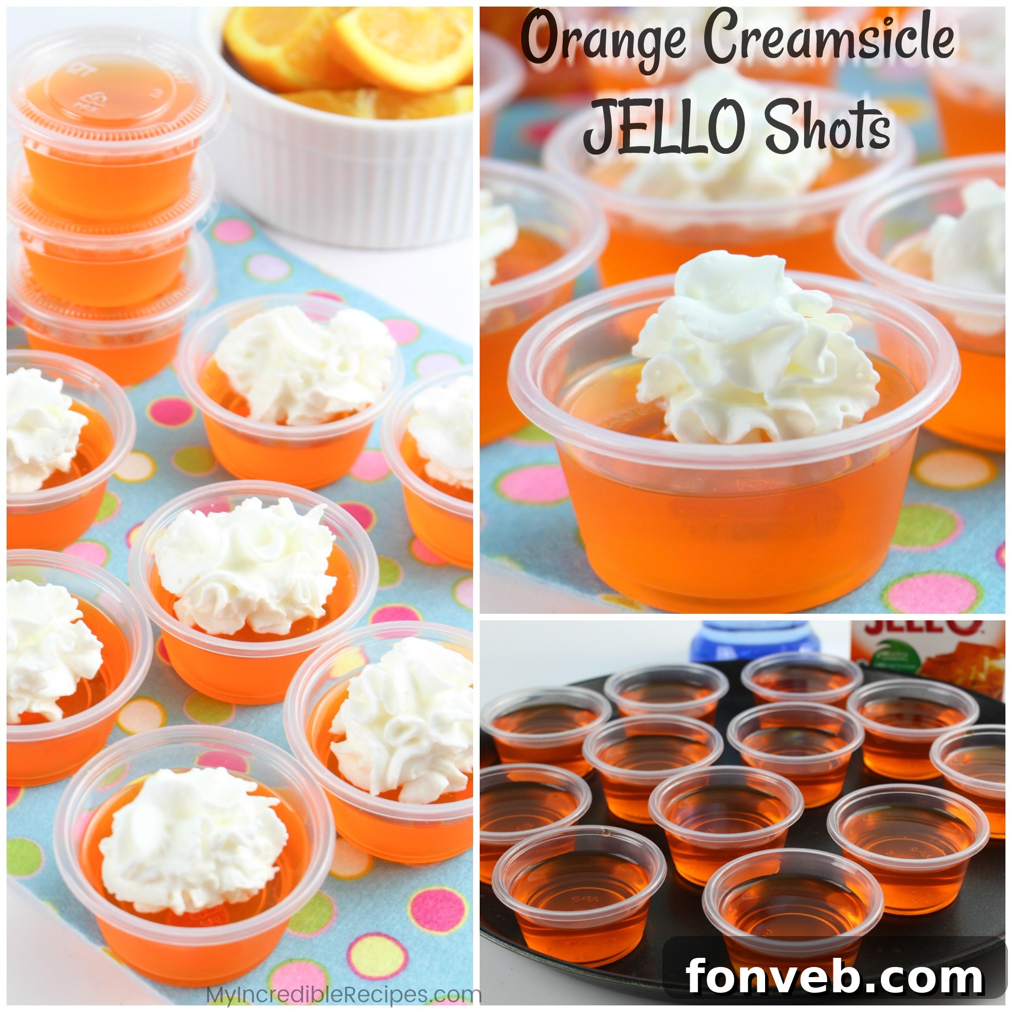 A beautifully arranged serving of Orange Creamsicle Jello Shots, ready for a gathering.