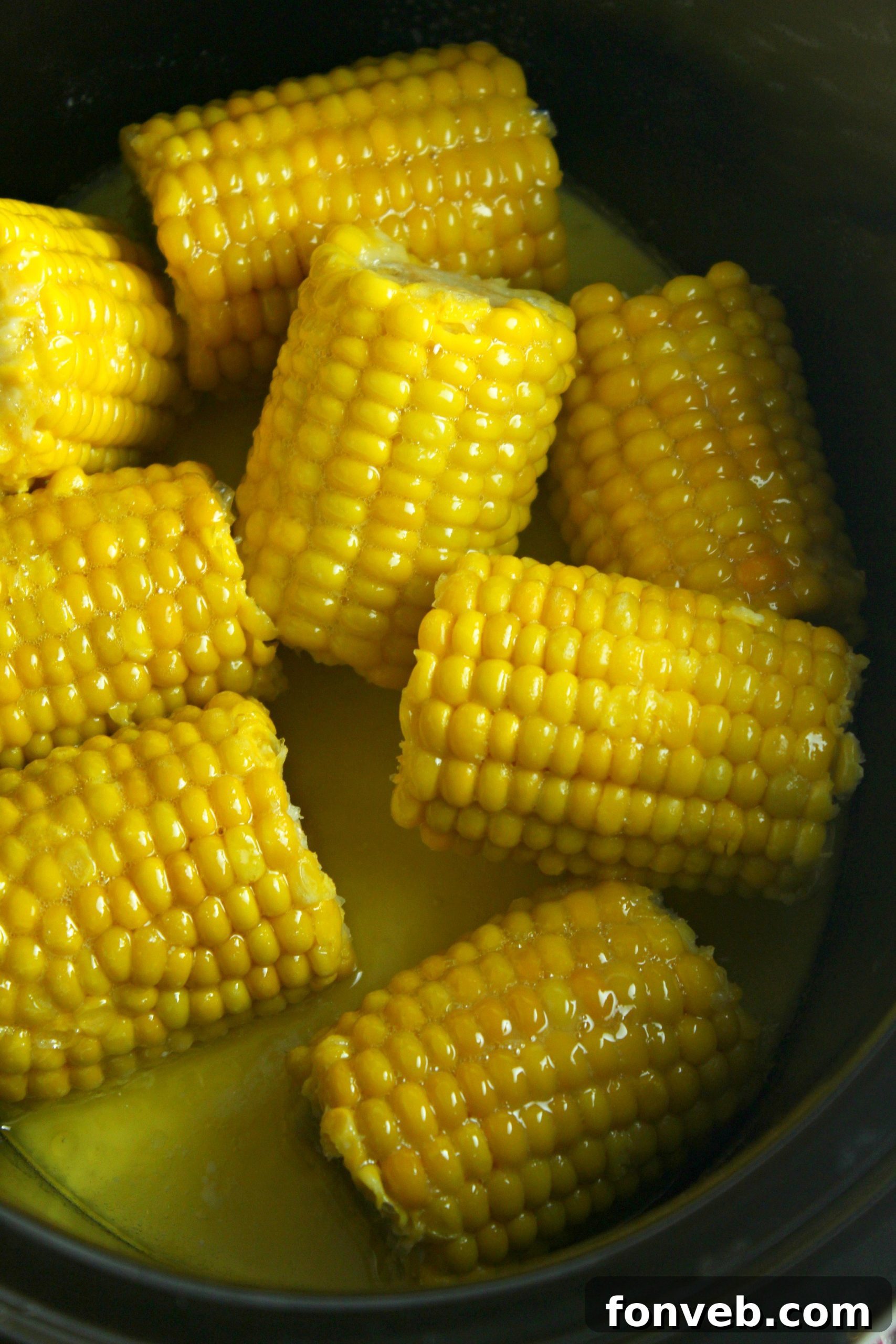 Close-up of slow cooker corn on the cob