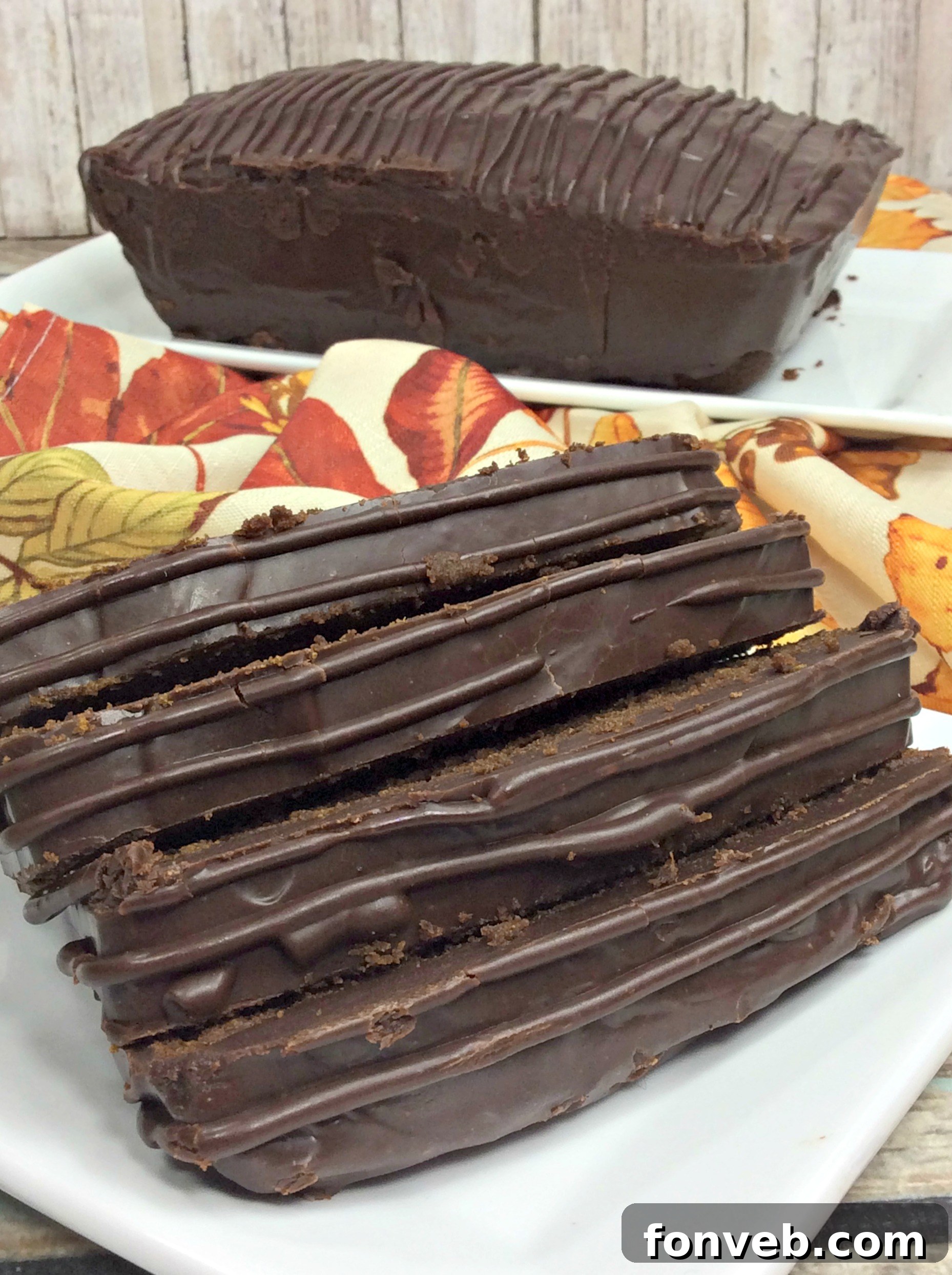 Close-up of a perfectly baked chocolate pumpkin pound cake