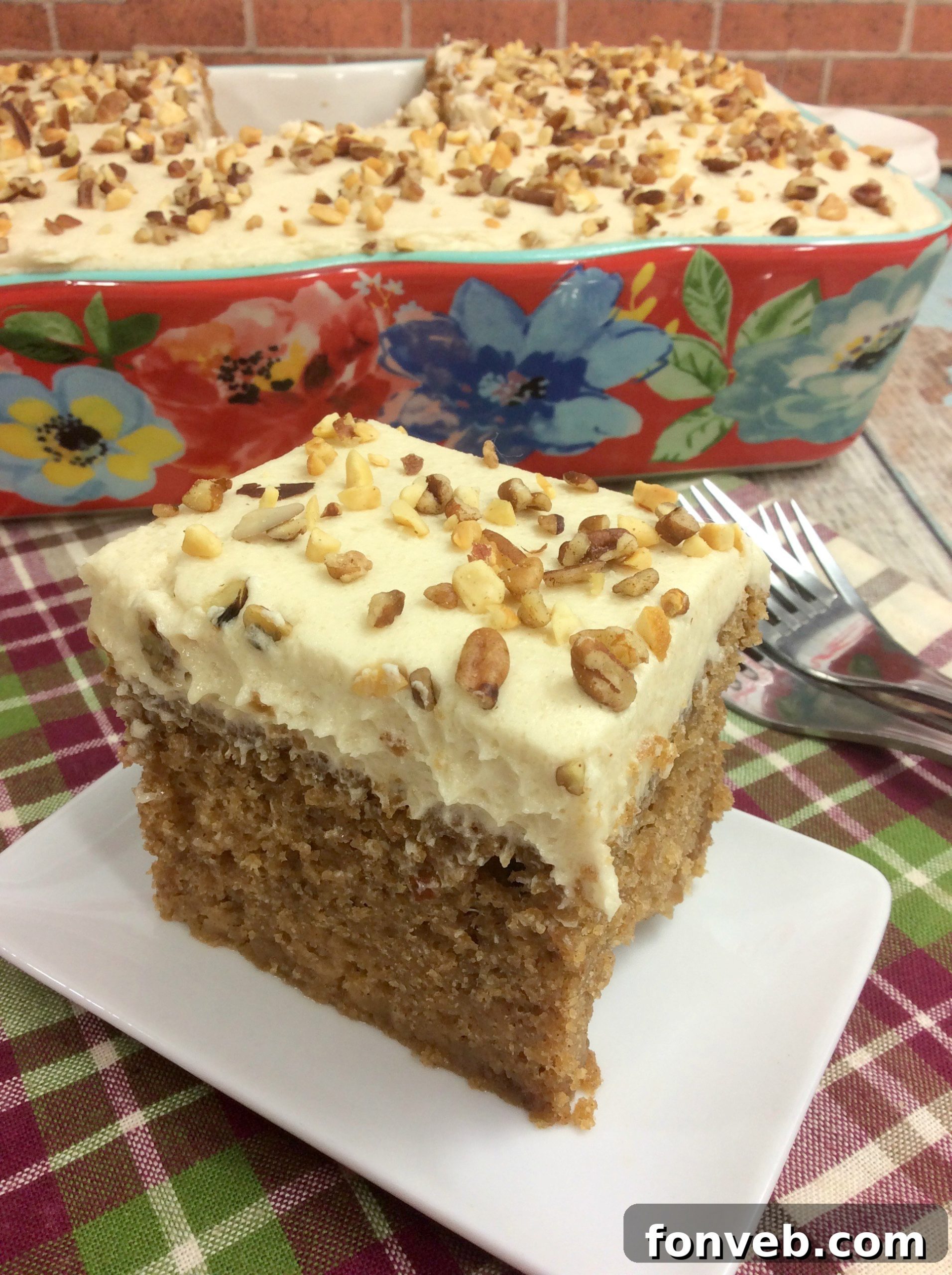 Preacher Cake Crowned with Brown Sugar Buttercream 6 A beautifully frosted Fall Preacher Cake with a thick layer of brown sugar buttercream, garnished with nuts.