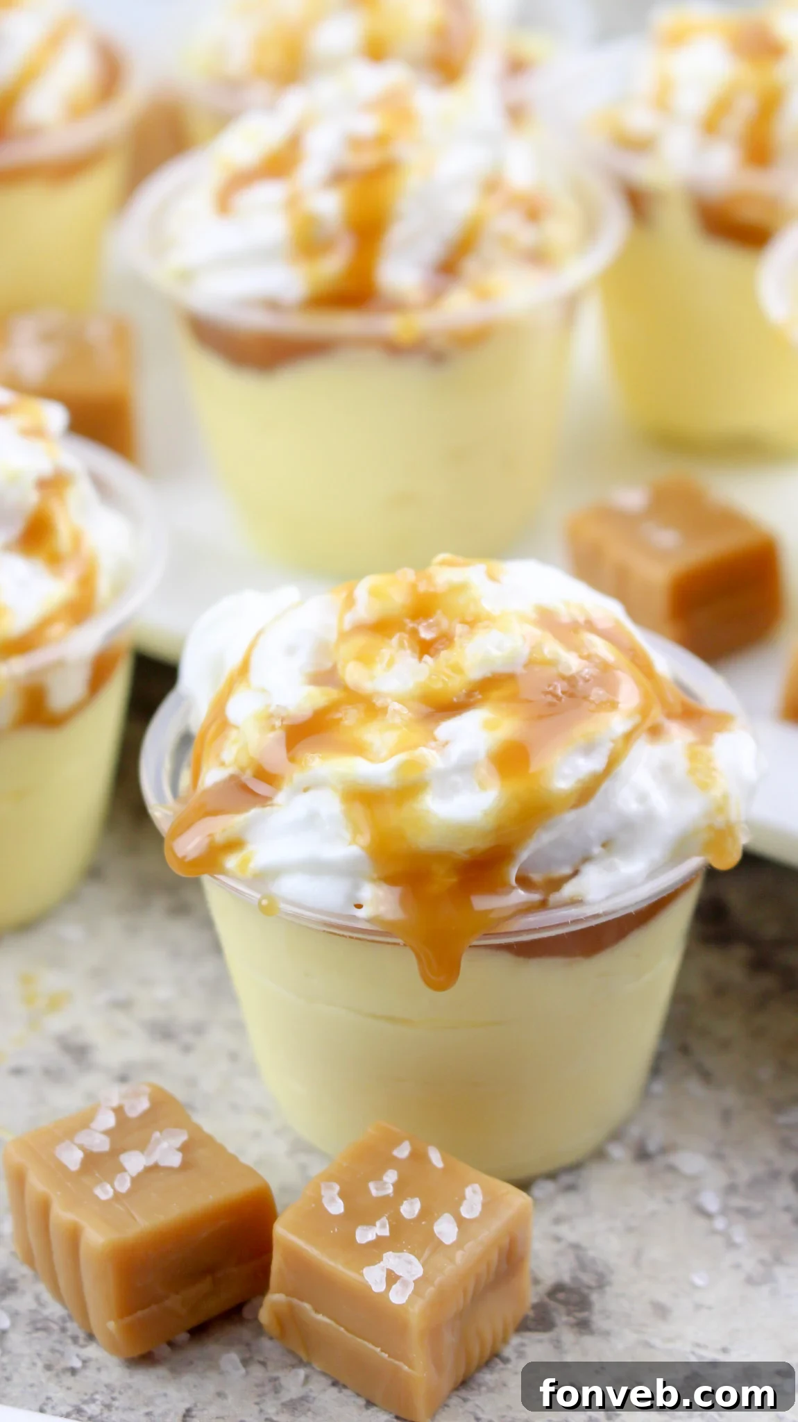 Delicious Salted Caramel Pudding Shots in small cups