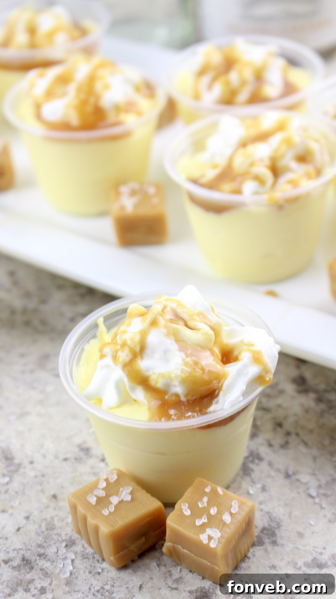 Full tray of Salted Caramel Pudding Shots, ready for a party