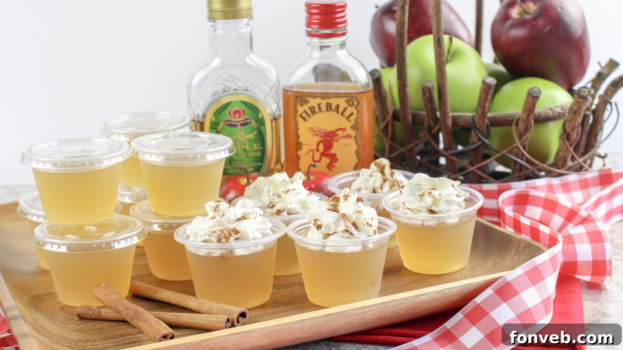 Tray of Apple Pie Jello Shots arranged for a festive gathering