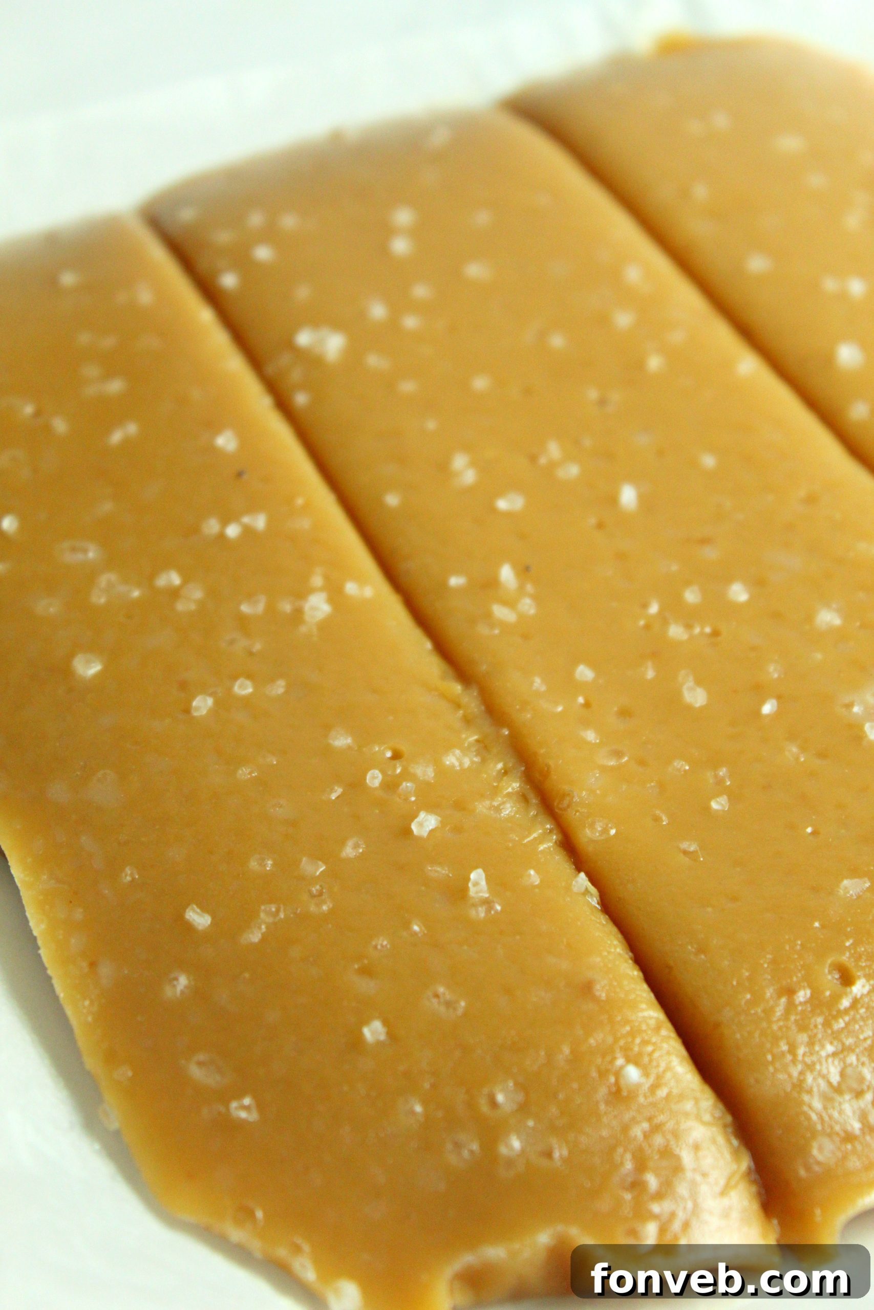 Handcrafted Salted Caramel Bliss 6 A close-up shot of the soft, chewy texture of a homemade salted caramel.