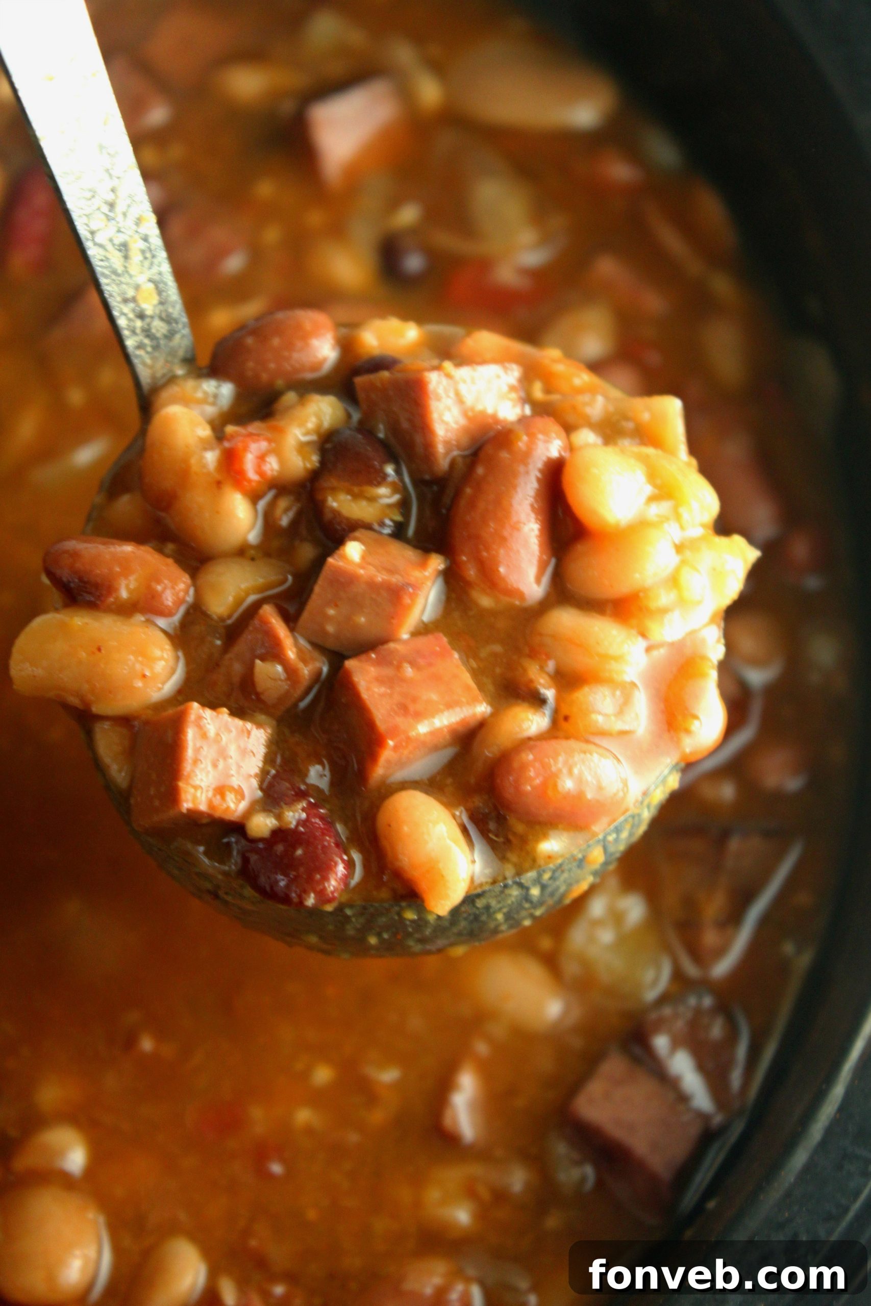 Set It and Forget It Ham and Bean Soup 8 Another enticing shot of Slow Cooker Ham and Bean Soup, freshly prepared