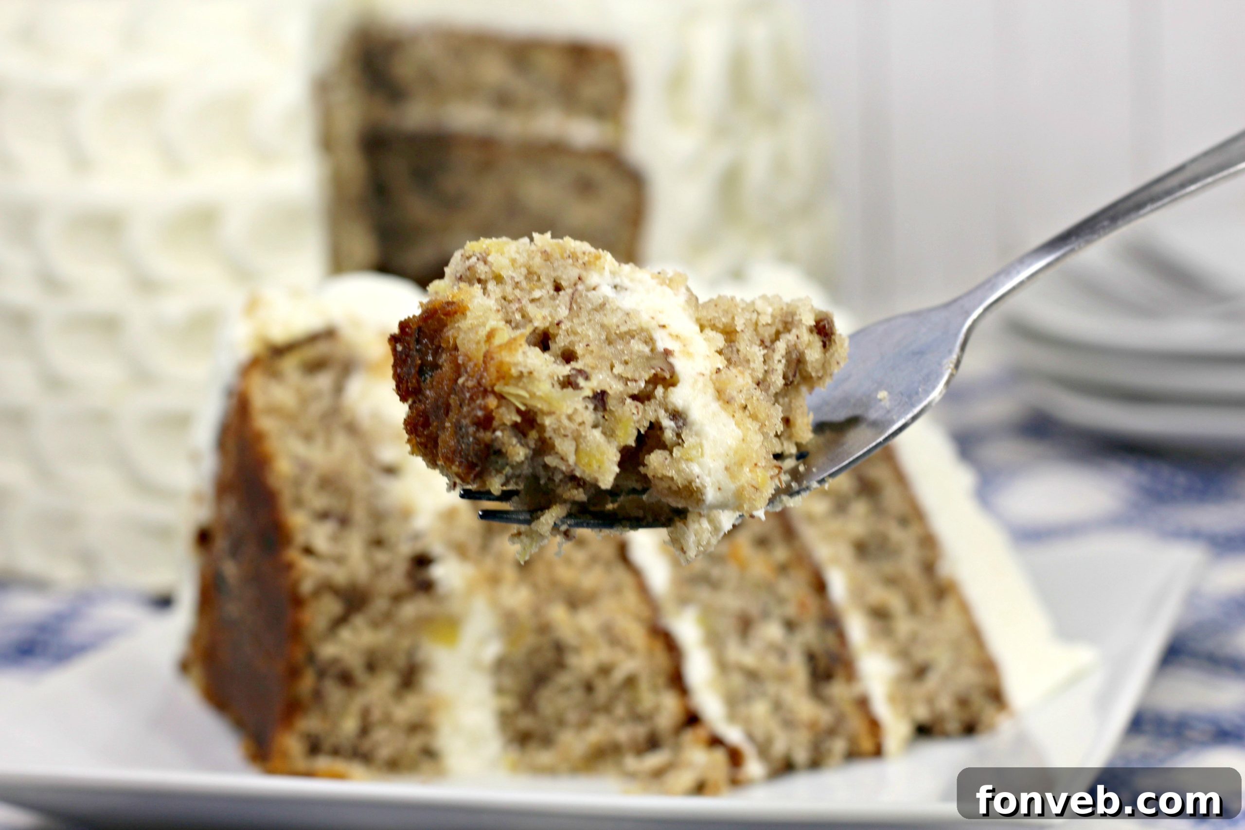 Southern Hummingbird Cake with Luscious Cream Cheese Frosting 8 Hummingbird Cake slices ready to be served