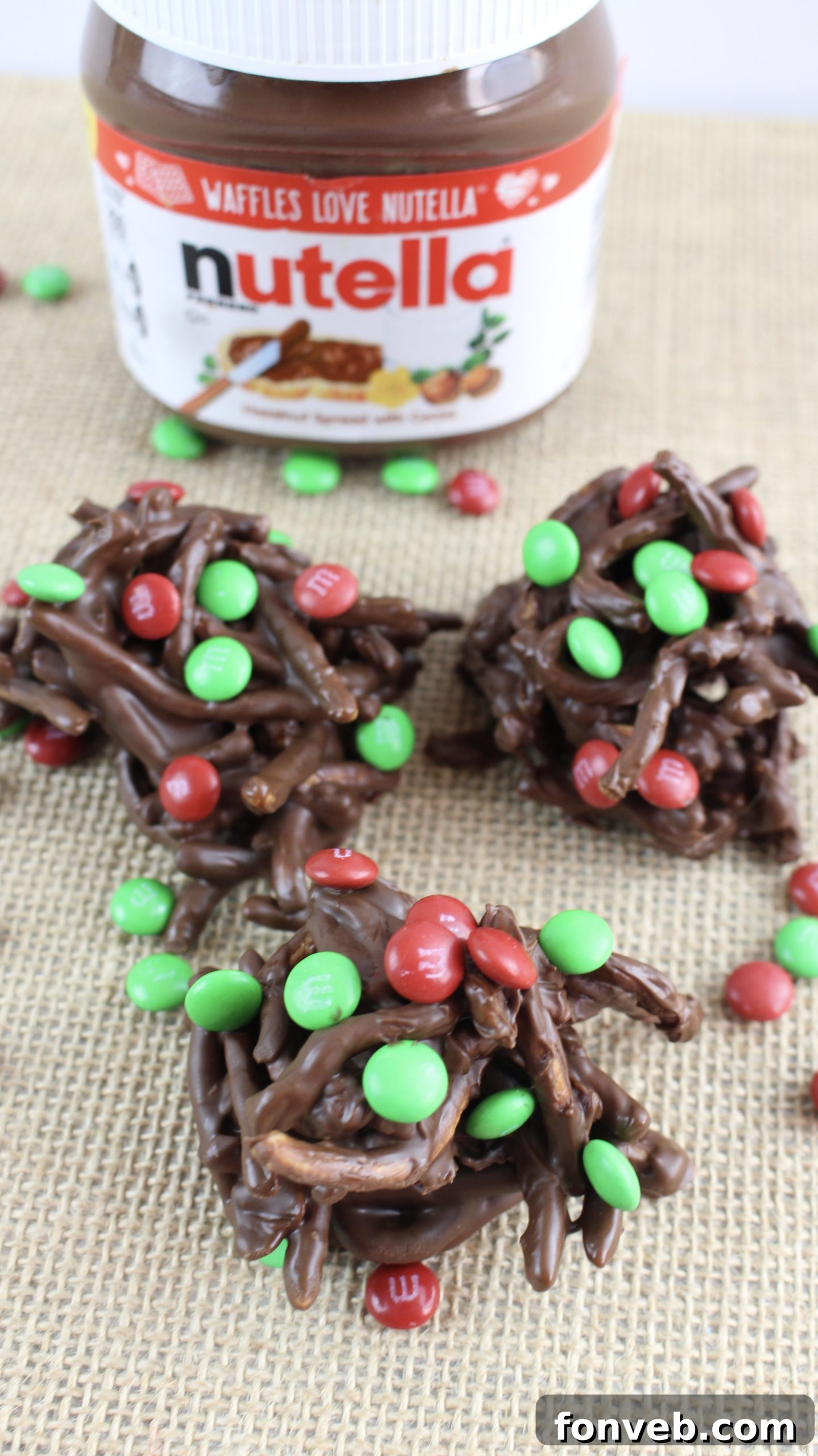 Several chocolate haystacks presented on a white serving dish