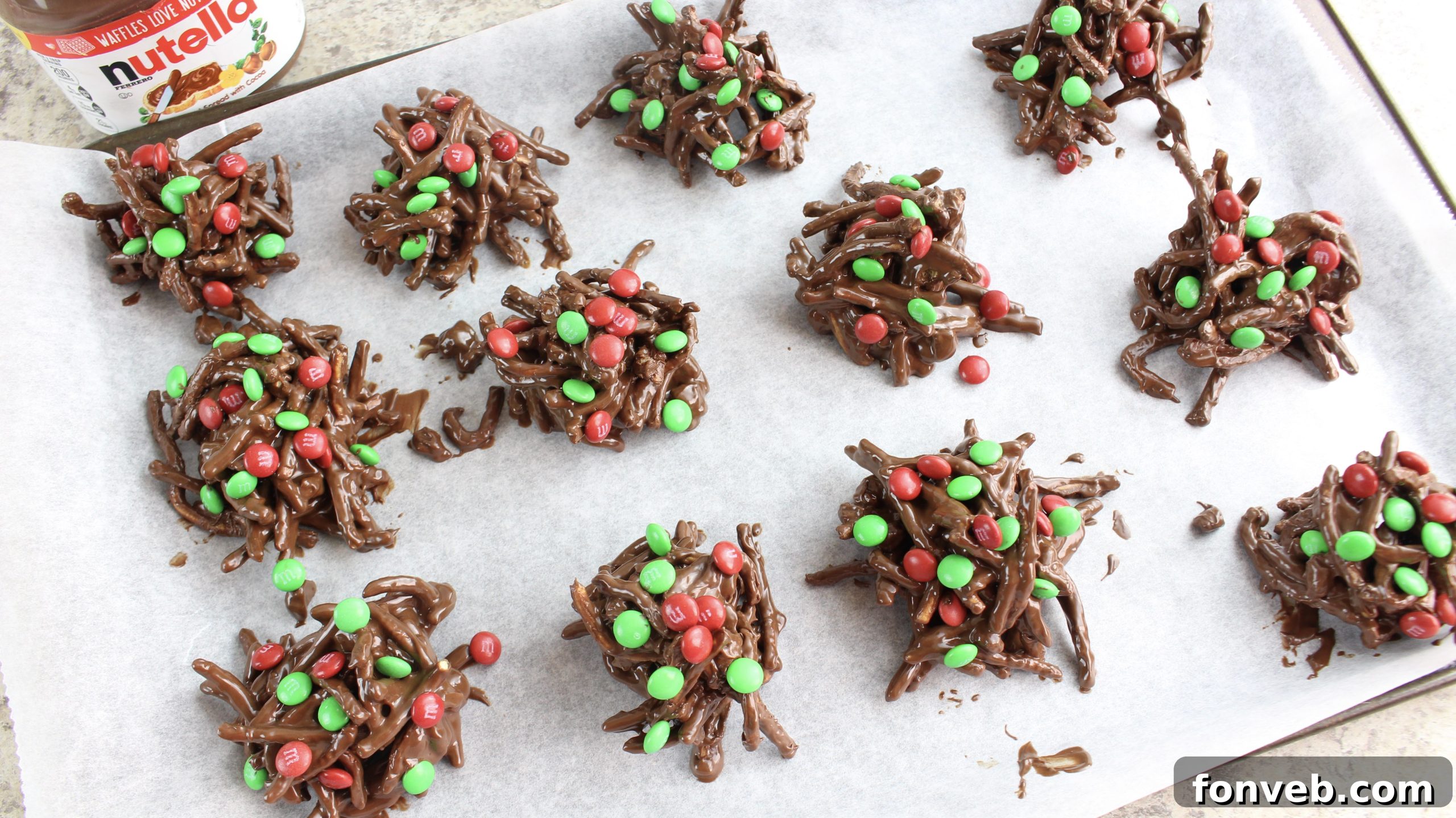 Finished chocolate haystacks arranged on a serving plate