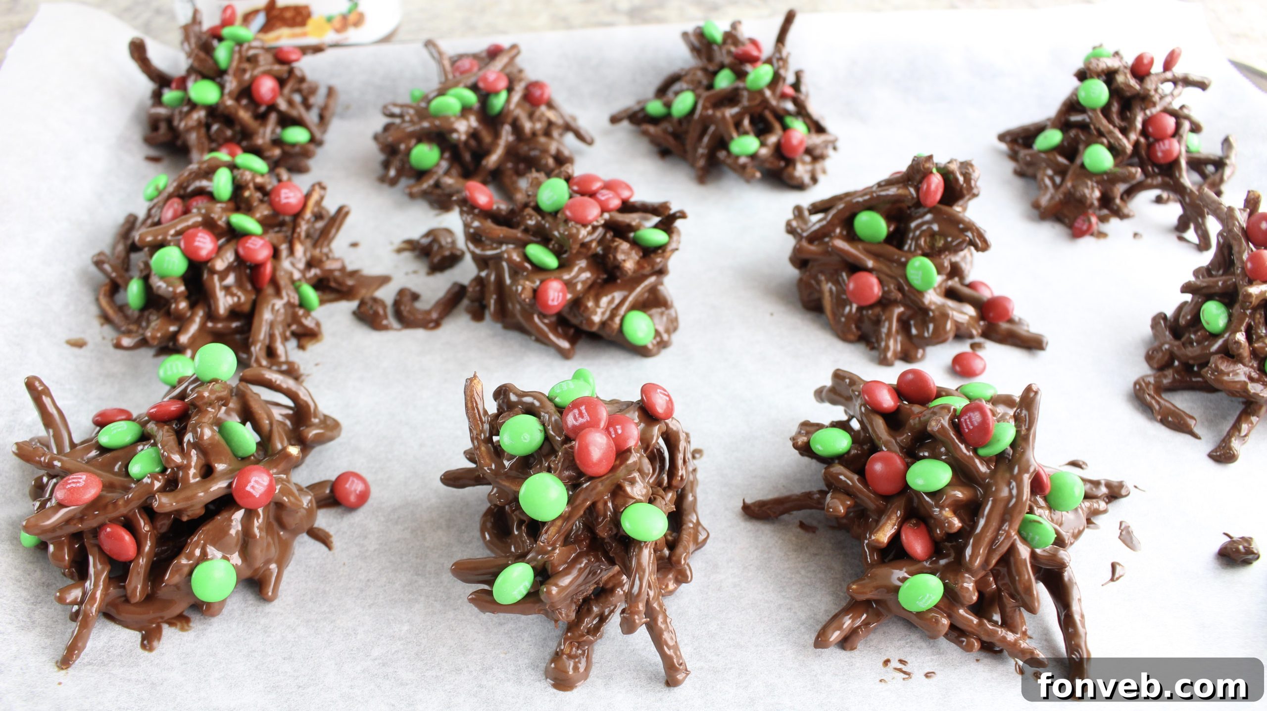 Close-up of a chocolate haystack showing texture
