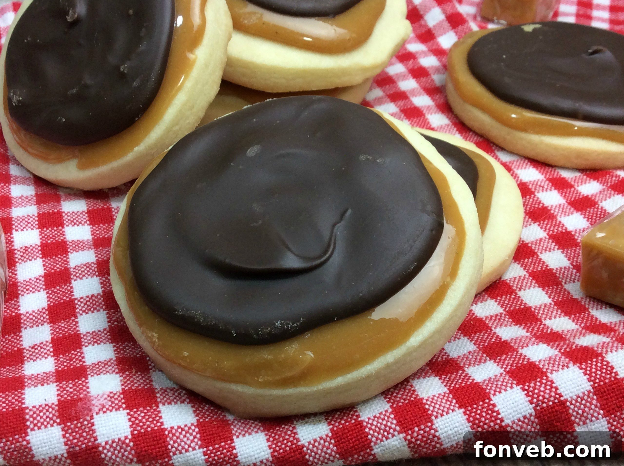 Arrangement of homemade Twix cookies on a plate, ready to be served