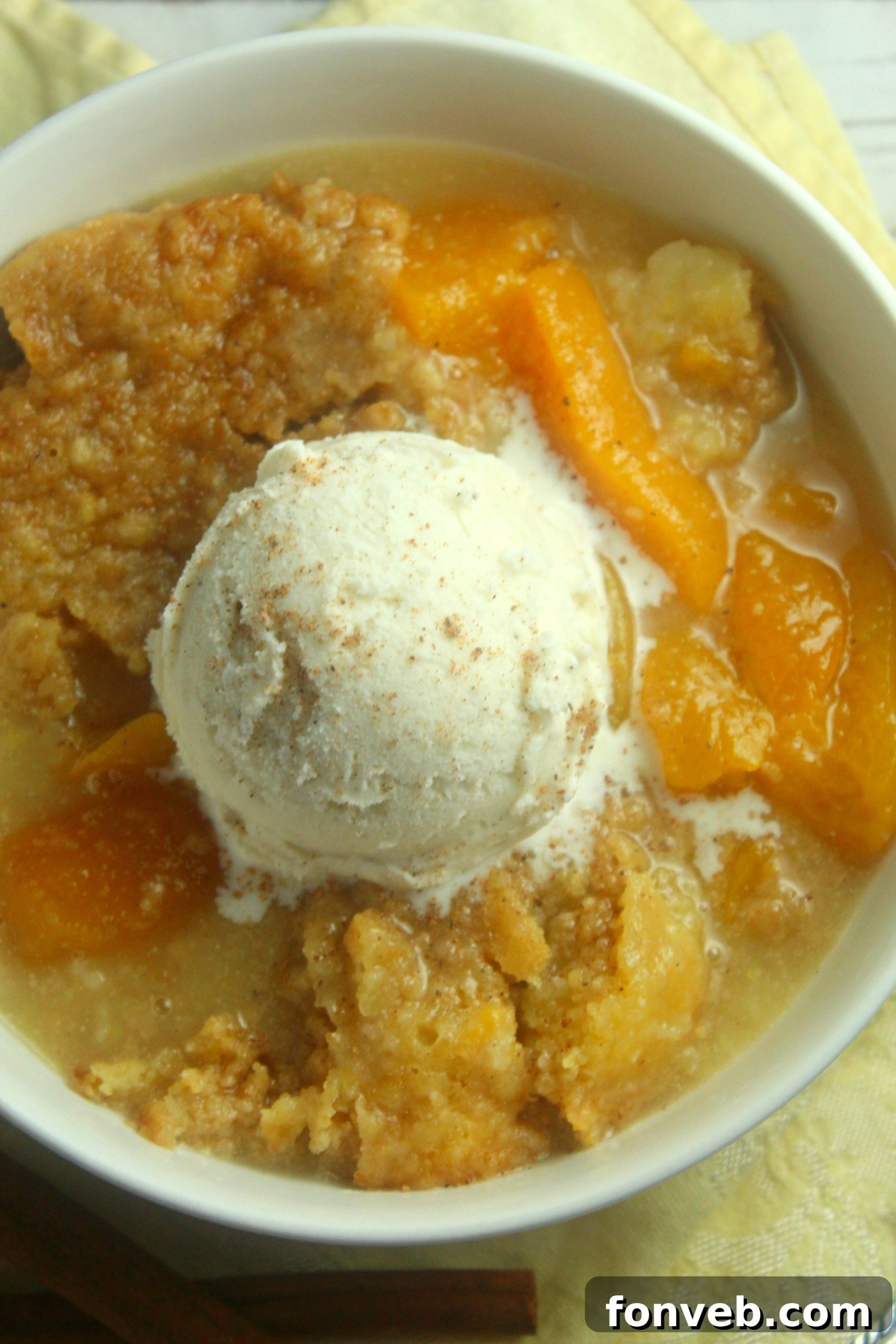 Crockpot Peach Perfection 9 Variety of fruits for cobbler variations next to a slow cooker