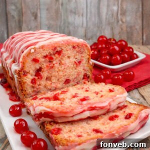 Cherry Garcia Loaf Cake on a white serving plate