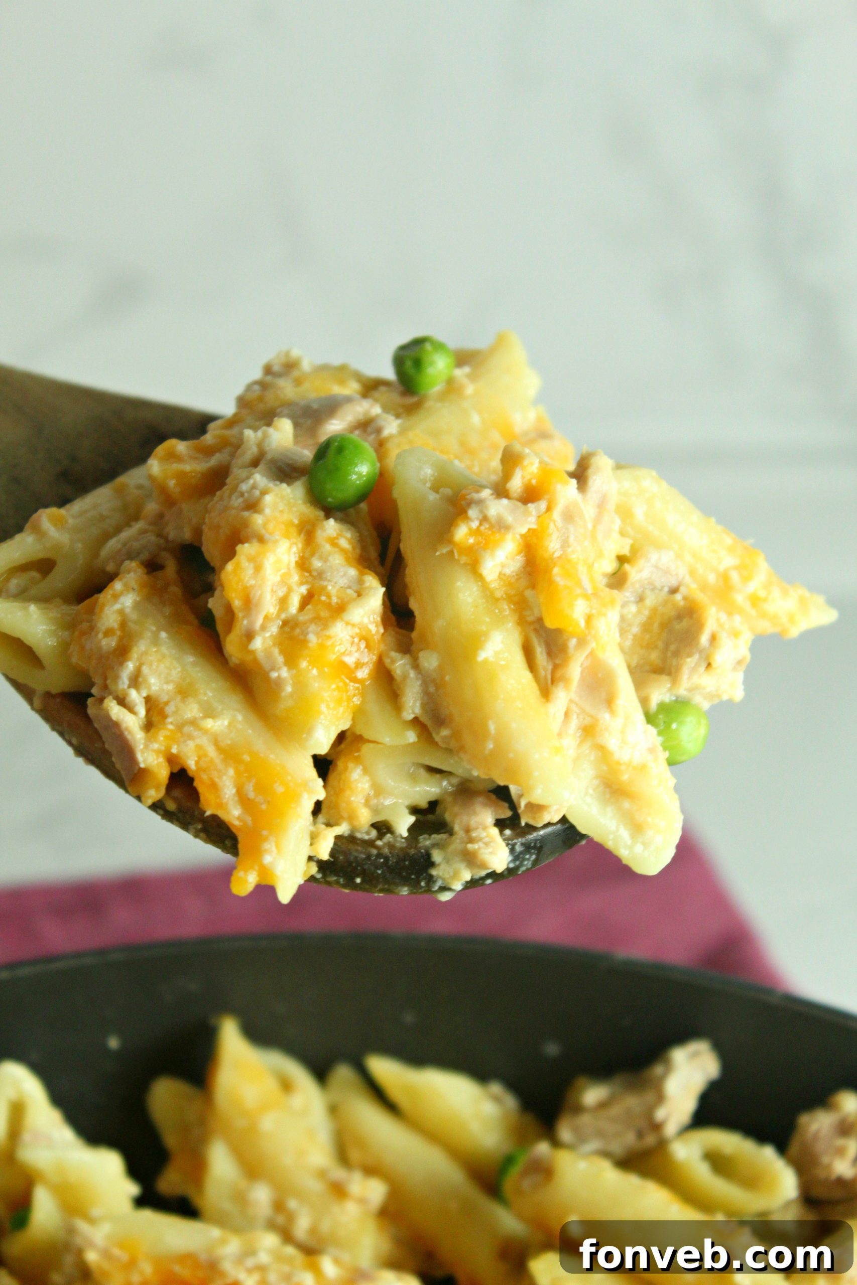 Golden Tuna Cheese Bake 10 A close-up of the Cheesy Tuna Casserole, with golden-brown bubbling cheese on top, indicating its readiness to be enjoyed.