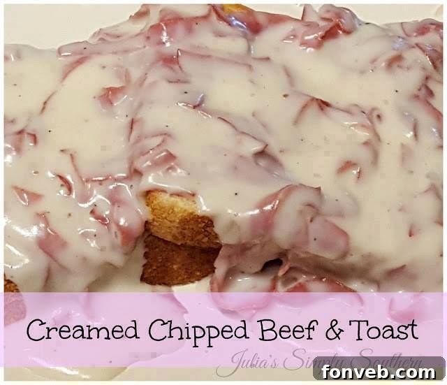 A plate of classic Creamed Chipped Beef and Toast (S.O.S.) with a rich, creamy gravy.