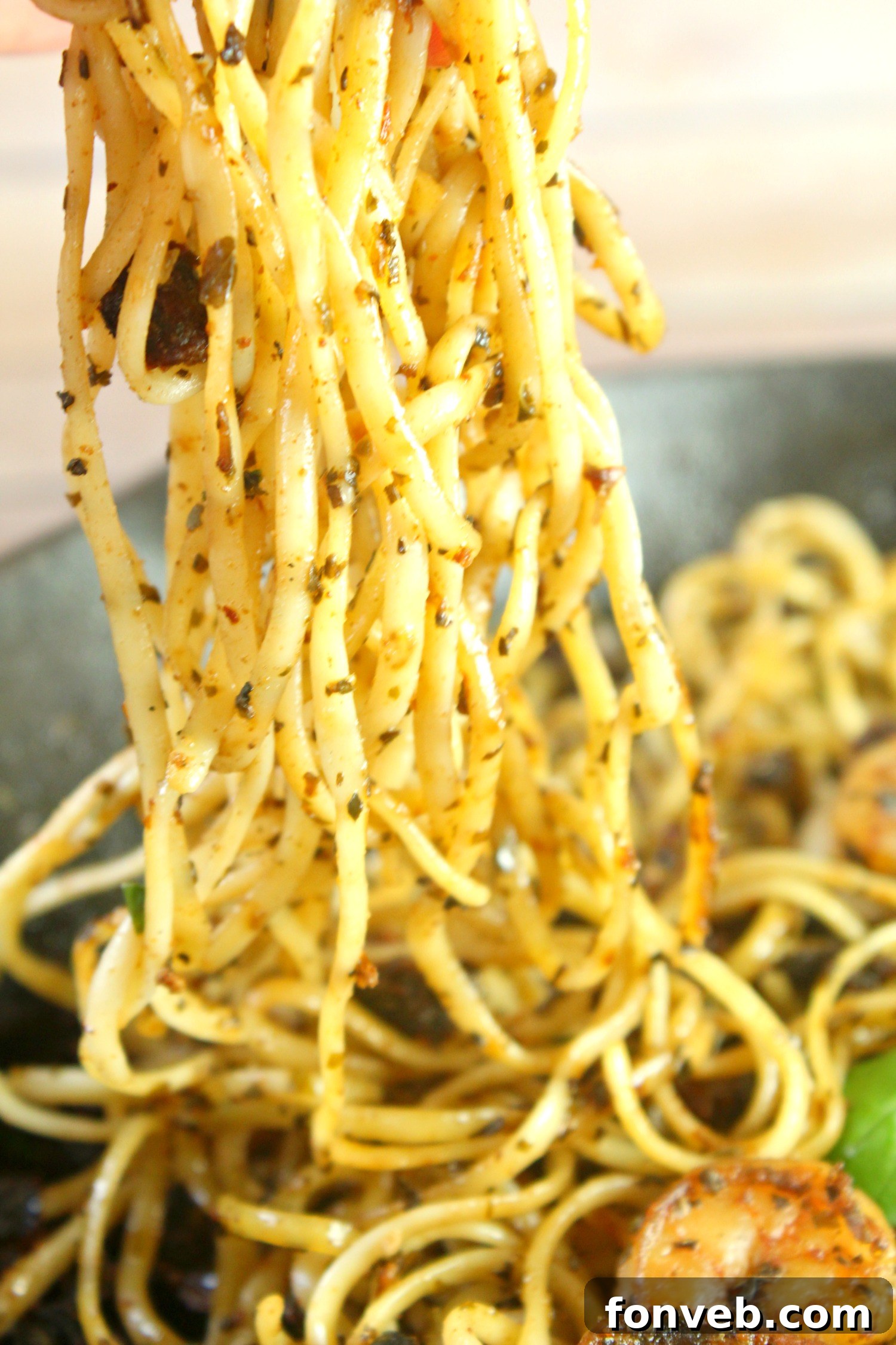 Pile of cooked shrimp for the pasta dish