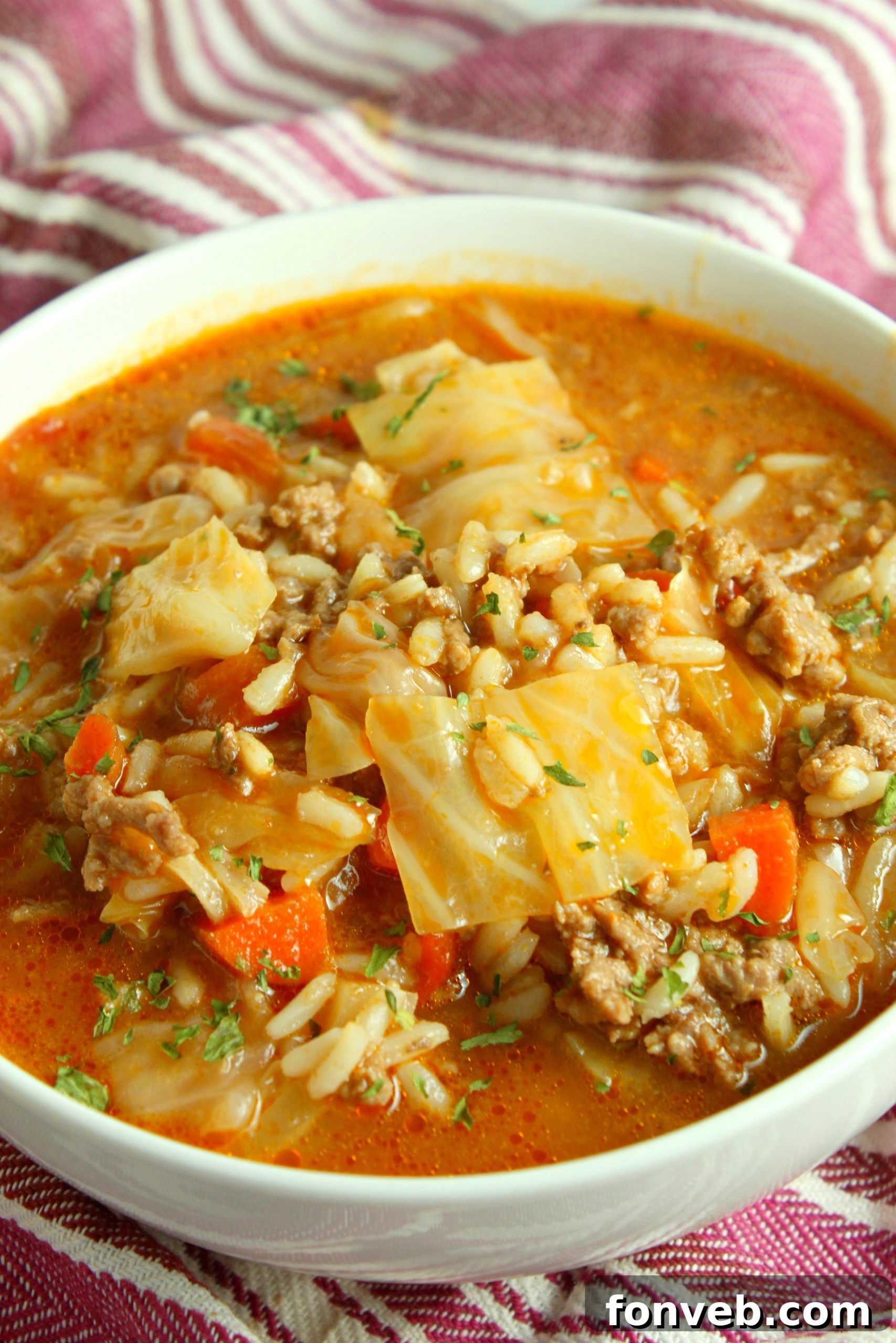 Heirloom Cabbage Roll Soup 7 A large pot of Cabbage Roll Soup simmering on the stove.