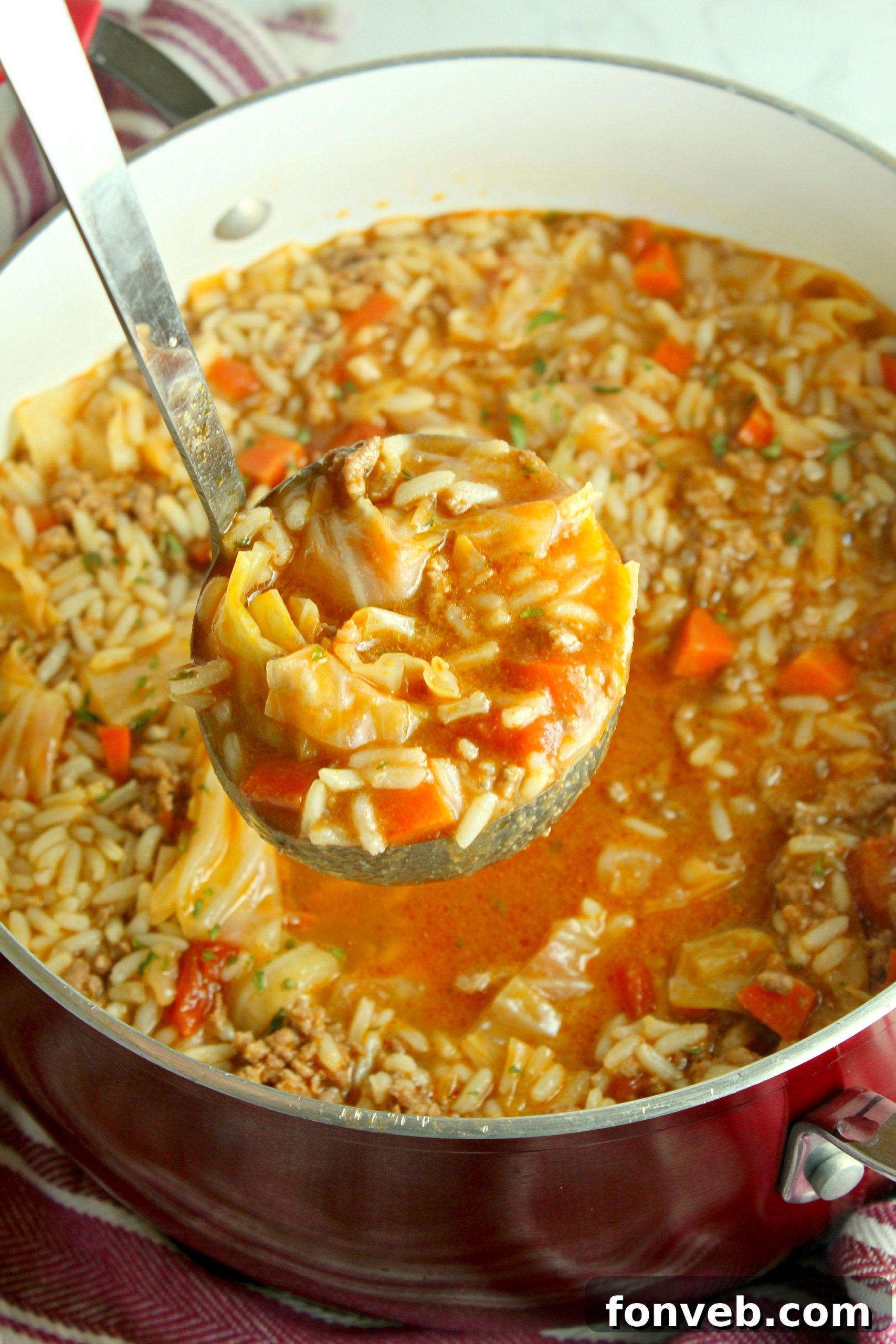 Heirloom Cabbage Roll Soup 9 A closer look at the rich and flavorful Cabbage Roll Soup.