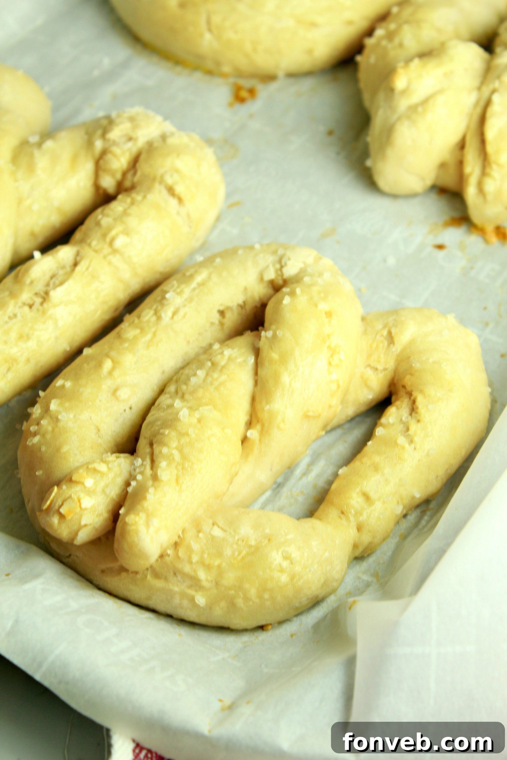 Warm Buttery Homemade Soft Pretzels 5 Baked soft pretzels cooling on a wire rack
