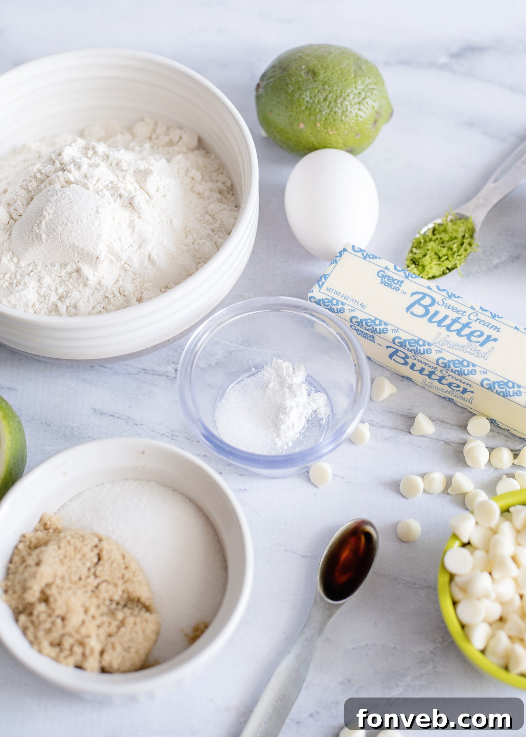 Close-up of a Key Lime Pie Cookie, showing its soft texture and white chocolate chips