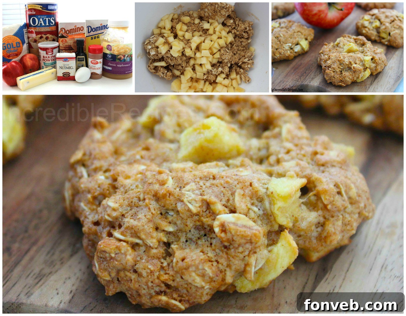 A beautiful close-up of an Apple Cinnamon Oatmeal Cookie on a rustic wooden surface