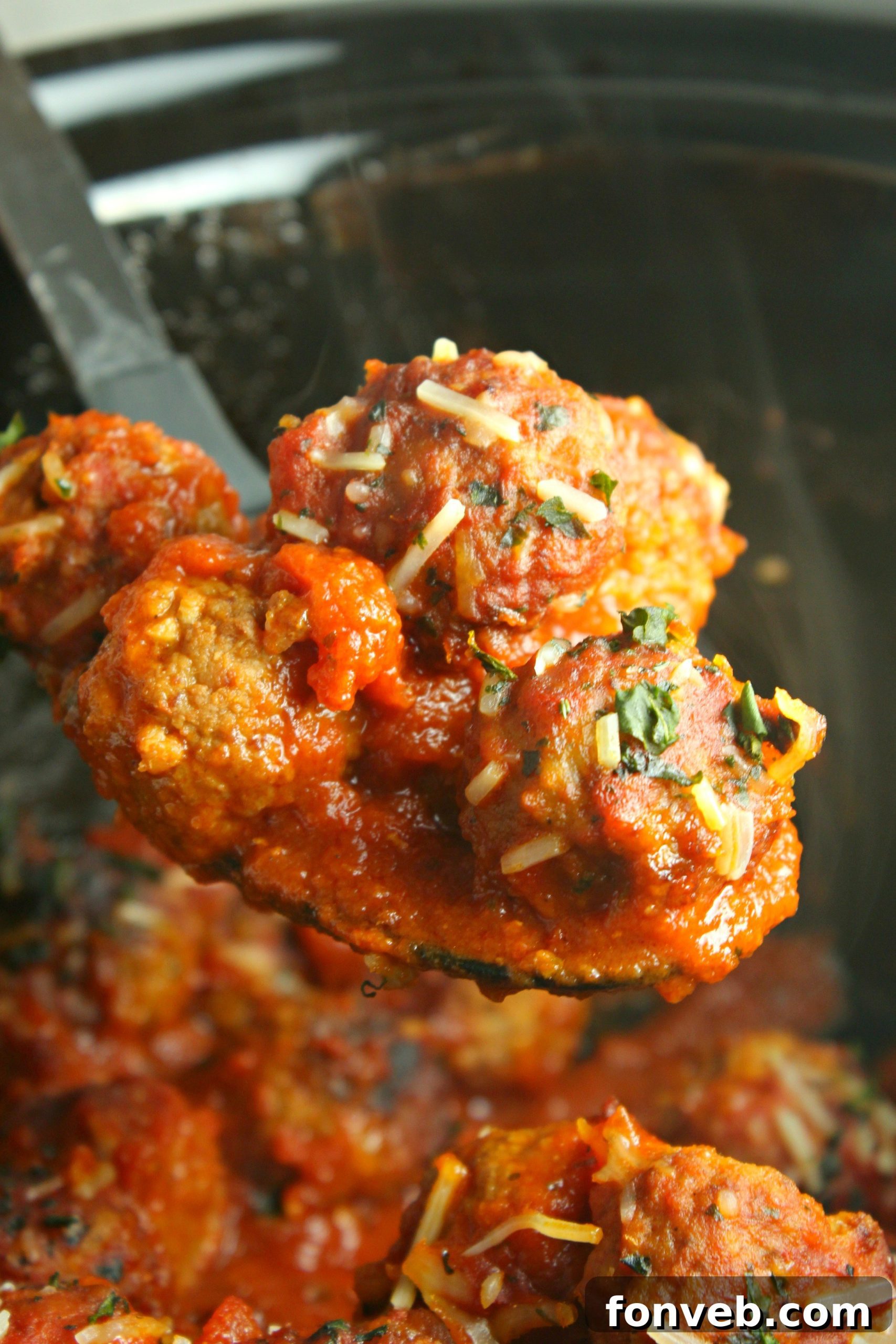 Slow Cooker Meatballs with Sauce on pasta