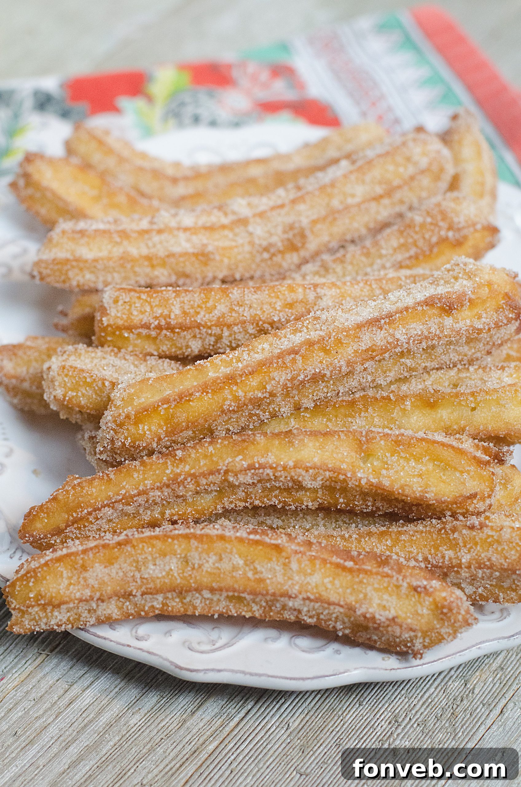 Pile of warm homemade churros ready to eat