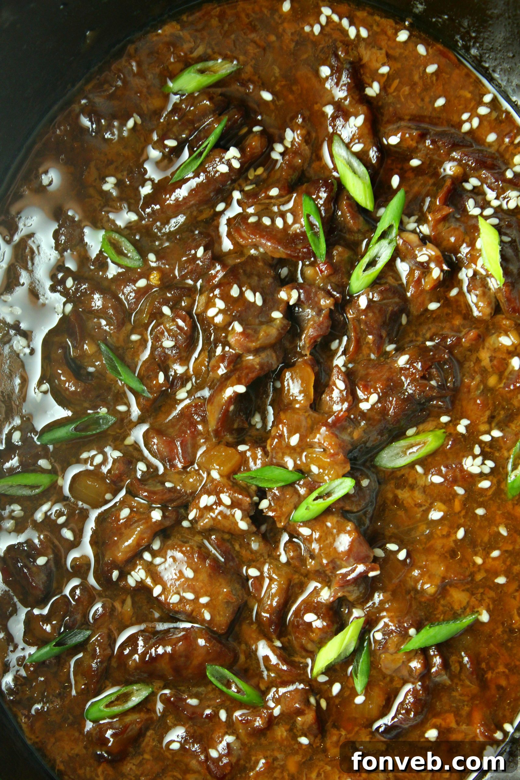 Close-up of tender Slow Cooker Korean Beef