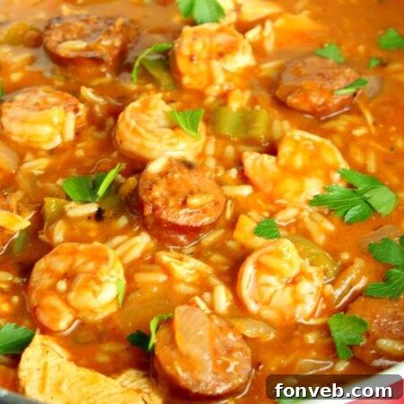 Spicy Cajun Jambalaya Soup 11 A prepared bowl of Jambalaya Soup, garnished and ready to eat.
