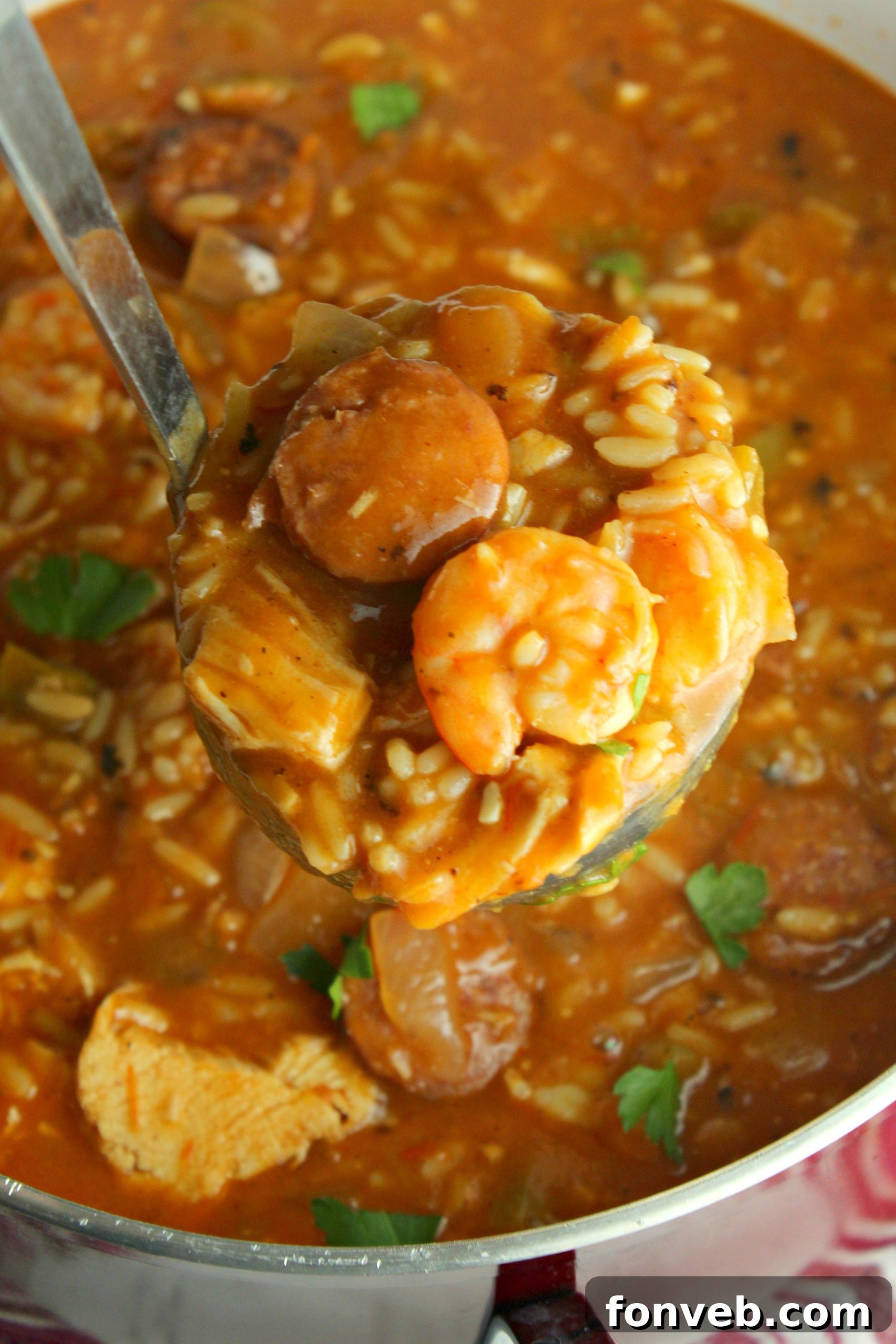 Spicy Cajun Jambalaya Soup 7 Another perspective of the Jambalaya Soup, highlighting the steam and inviting texture, ready for serving.